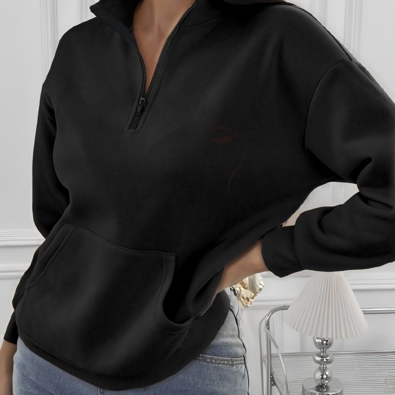 TEMU Plus Size - Plus Size - Women's Autumn And Winter New Products, Thick Fleece Underlining Sweatshirt, Casual Sweatshirt, Printed With "silhouette