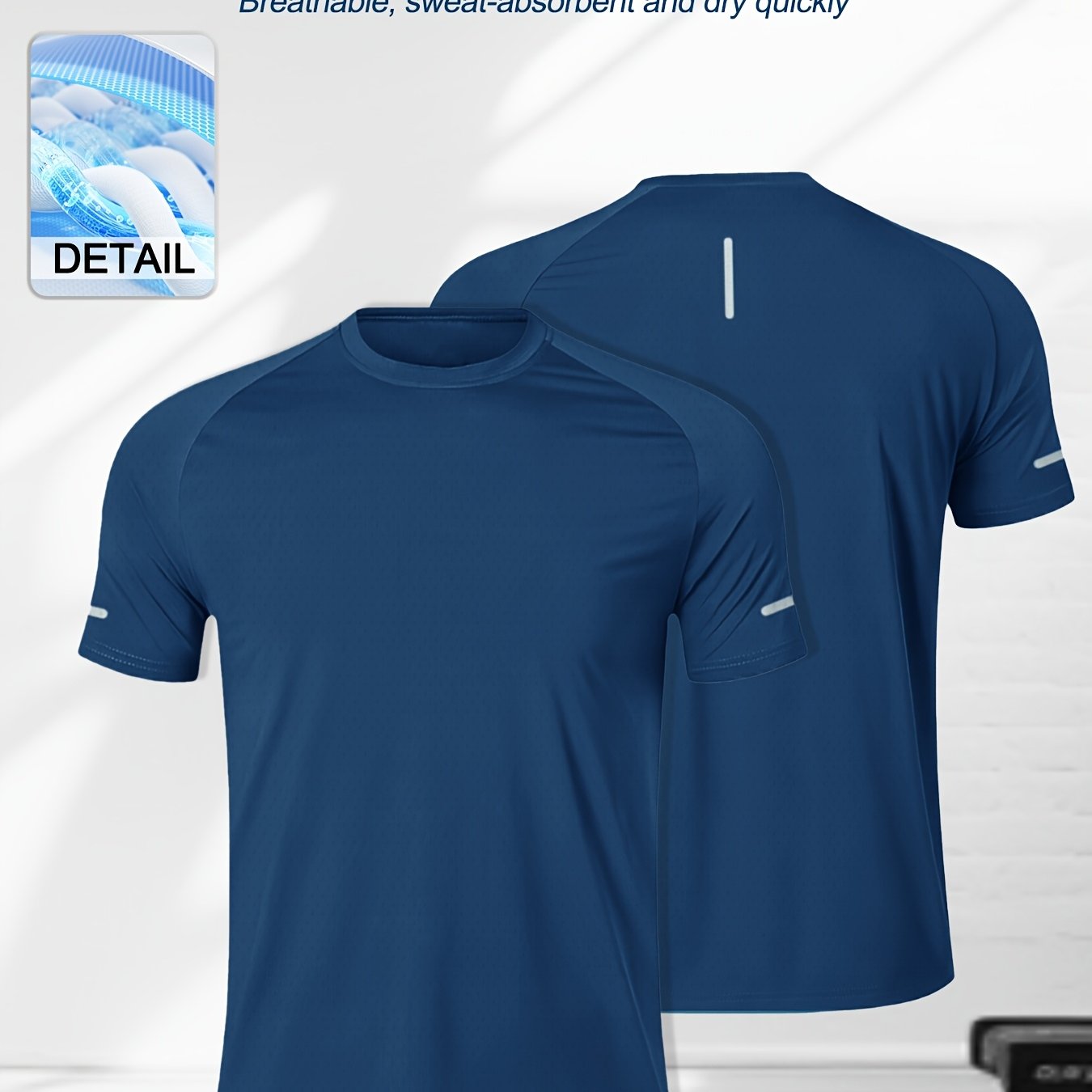 TEMU Men's Sports Thin Sweat-wicking Quick-drying Breathable Mesh Short-sleeved Print Reflective Strip Lightweight Comfortable Casual Solid Color