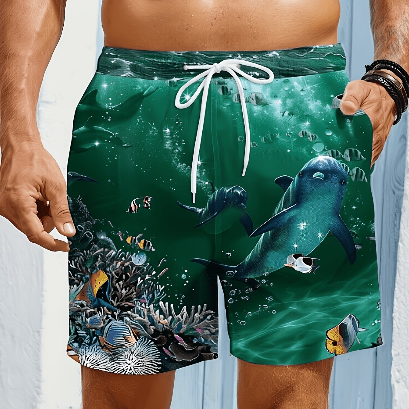 TEMU Printed Design - Not Textured Plus Size Men's Summer Fashion Beach Pants, Ideal For Seaside And Outdoor Casual Wear, Plus Size