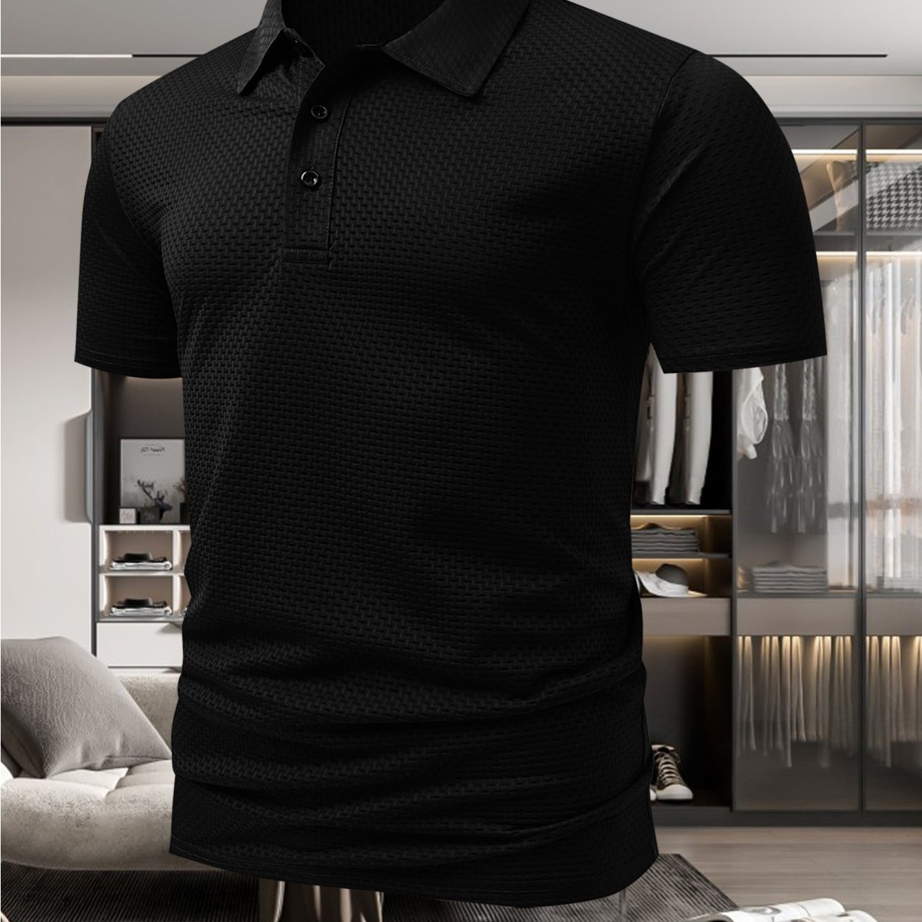 TEMU Summer Men's Fashion Casual Short-sleeved Shirt Versatile Style, New Jacquard Quick-drying Fabric Comfortable T-shirt, Suitable For Outdoor