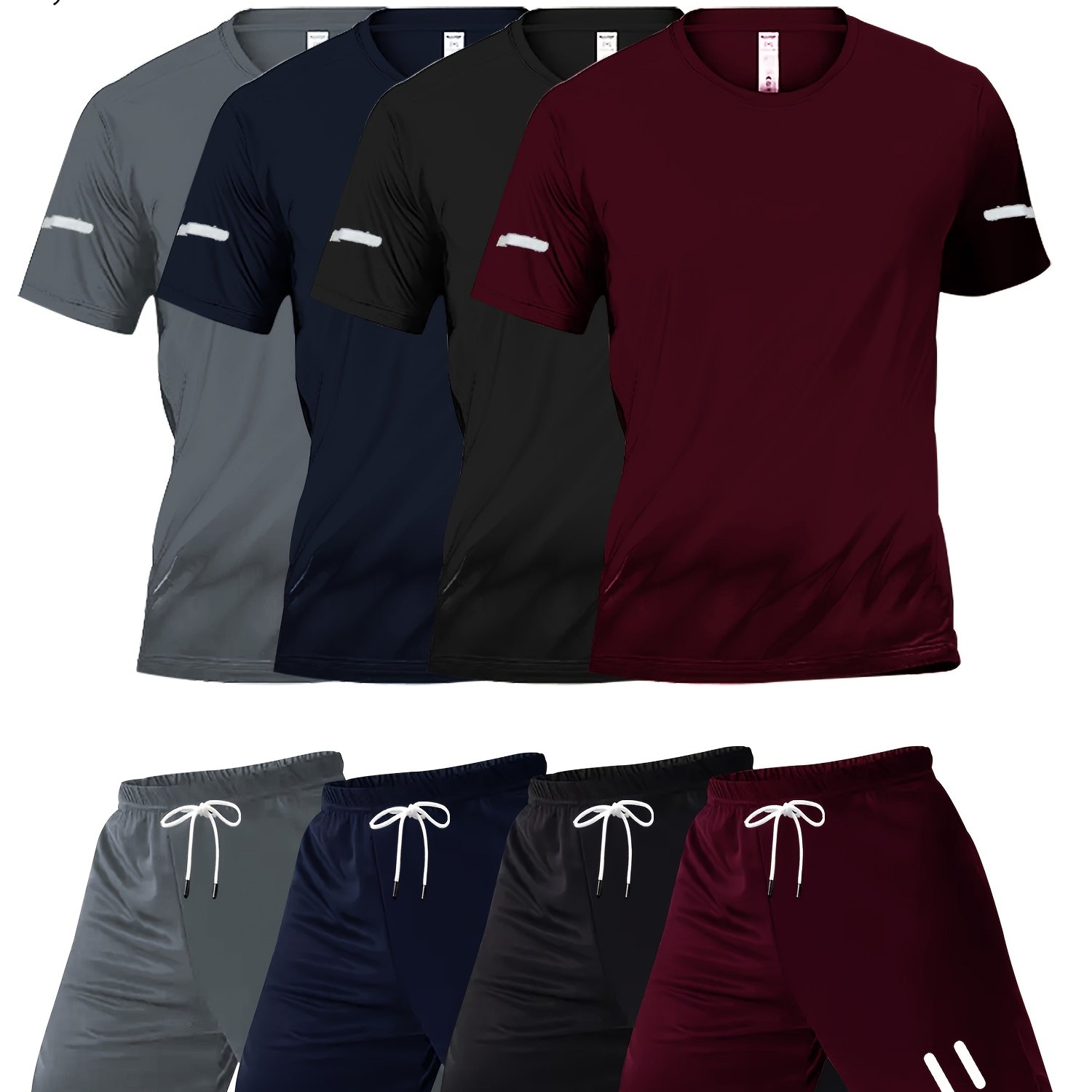 TEMU 8-delige casual sportkledingset voor heren met print, sneldrogend ademend T-shirt met korte mouwen en ronde hals en korte broek met elastische