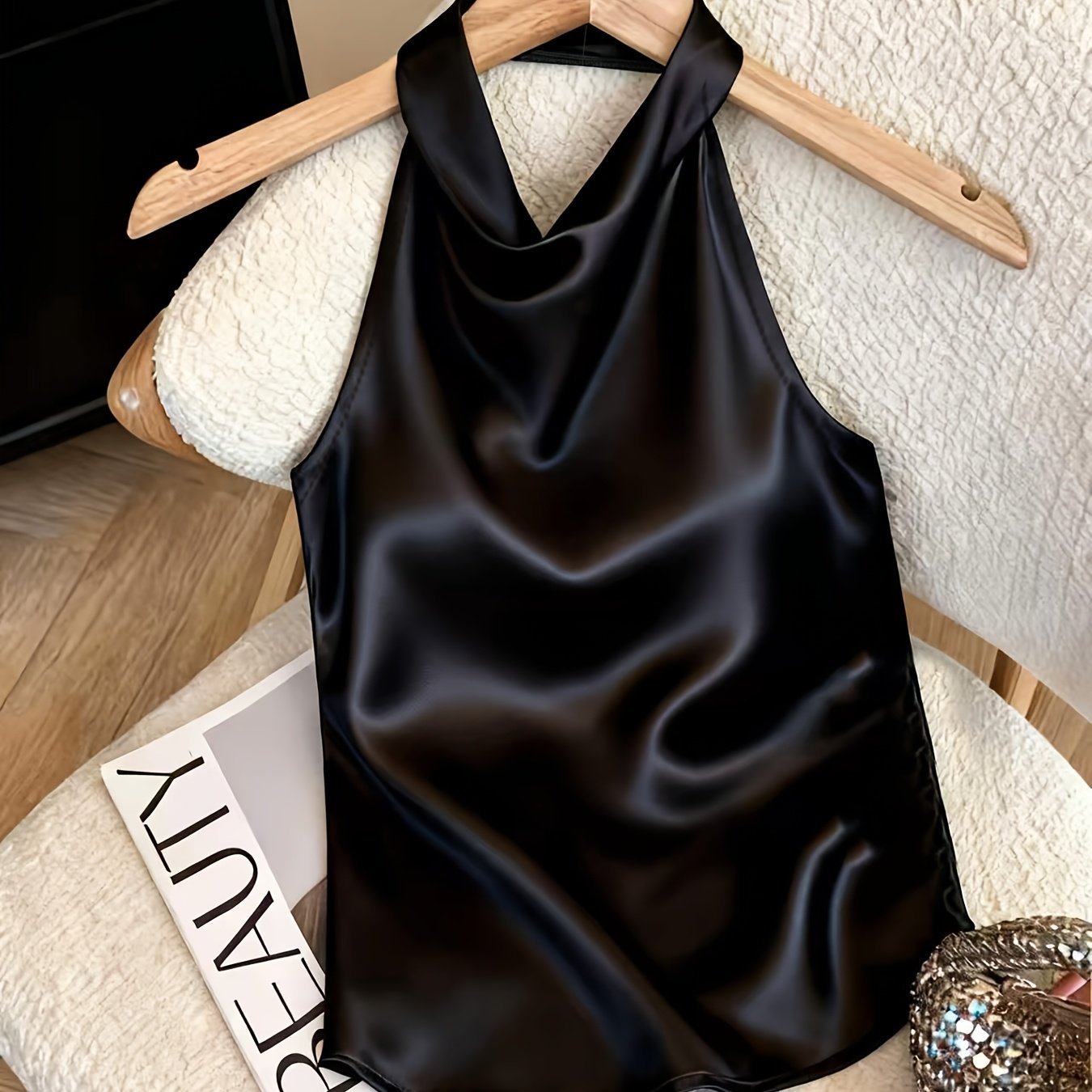 Image of Women's Fashion Halter Top, Summer Ideal For Dates And Gatherings, , Casual, Trendy, Versatile, , Short Length, Figure-enhancing, Retro Style