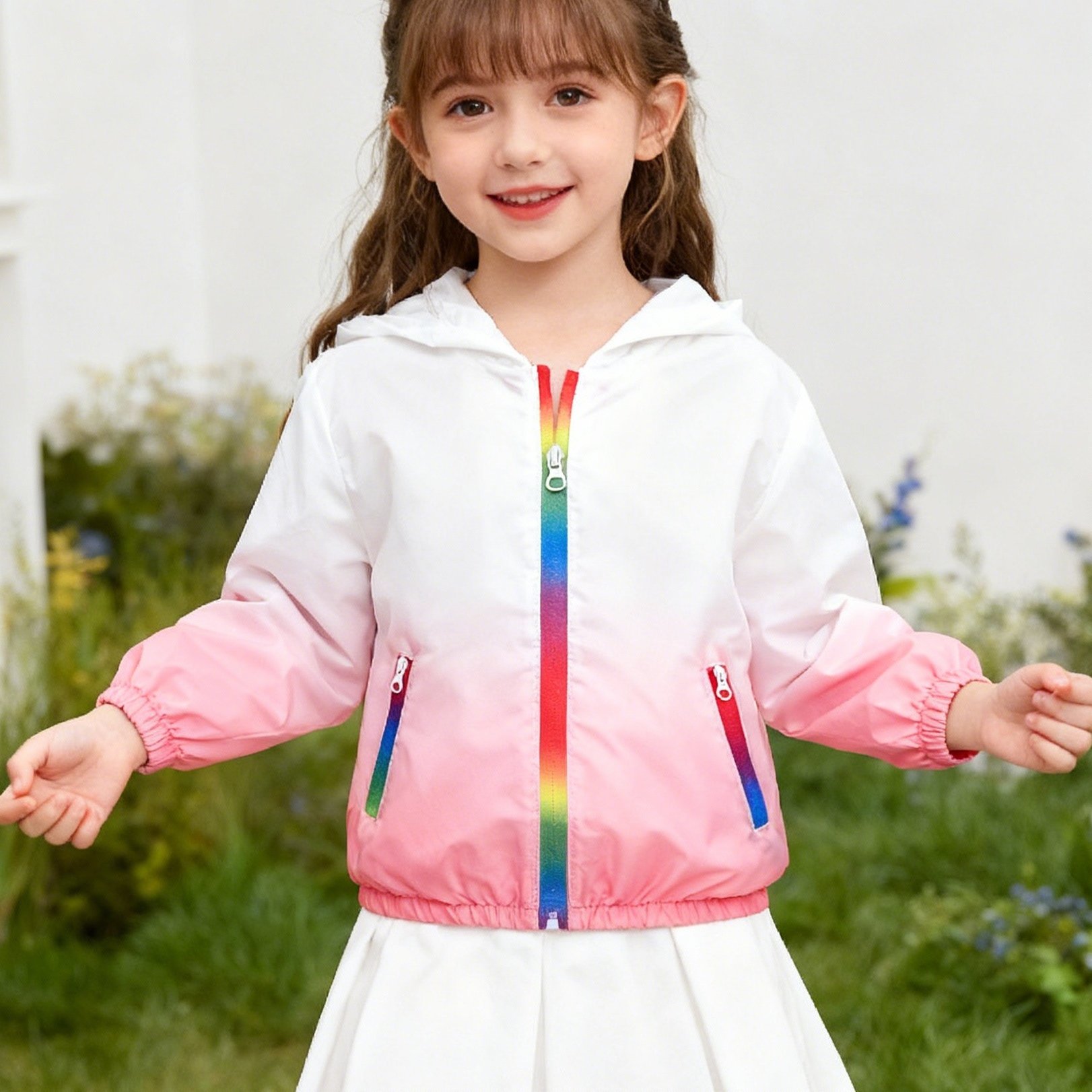 Spring Summer Hooded Jacket [gradient Color] [] [lightweight] Breathable Girls' Casual Fashion Thin Jacket [single Piece]