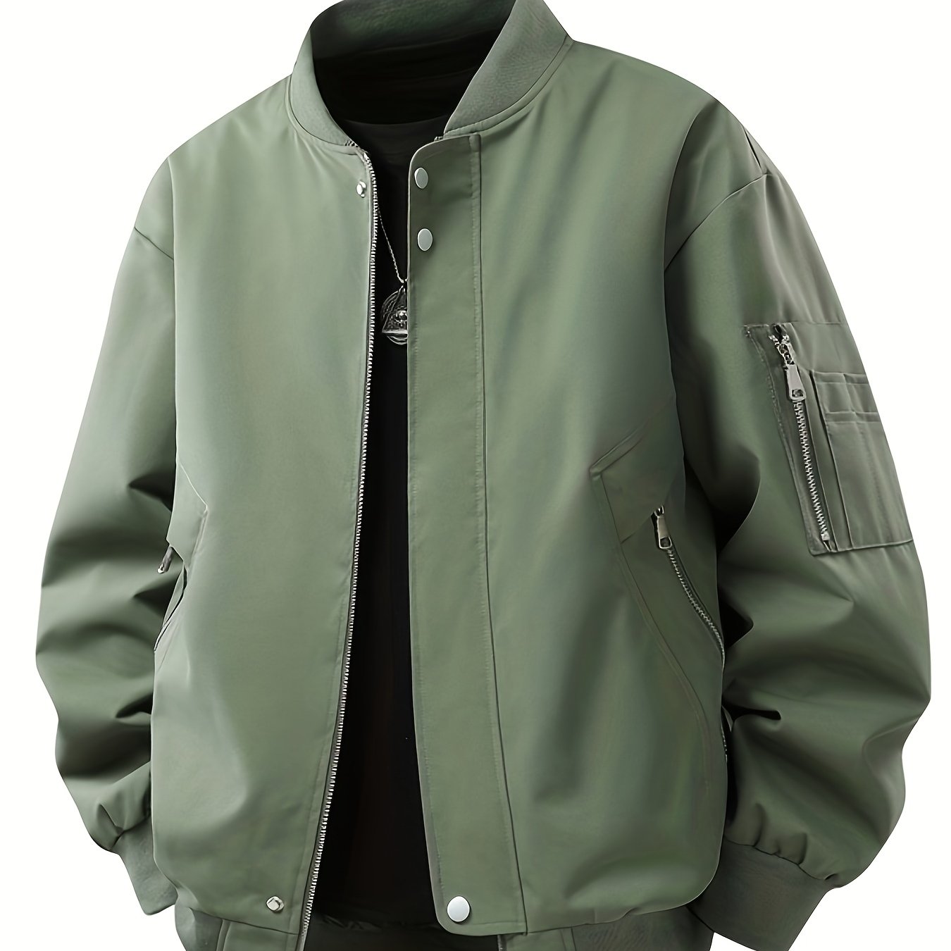 TEMU Oversized Loose-fit Trendy Workwear Jacket, American Style Versatile Casual Men's Jacket For Spring And Autumn, Plus Size