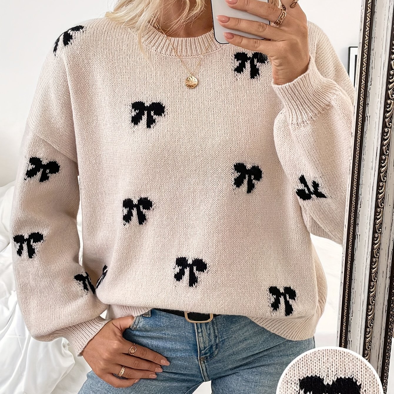 Wealth-attracting Directional Autumn/winter Cute Bow Casual Pullover Sweater