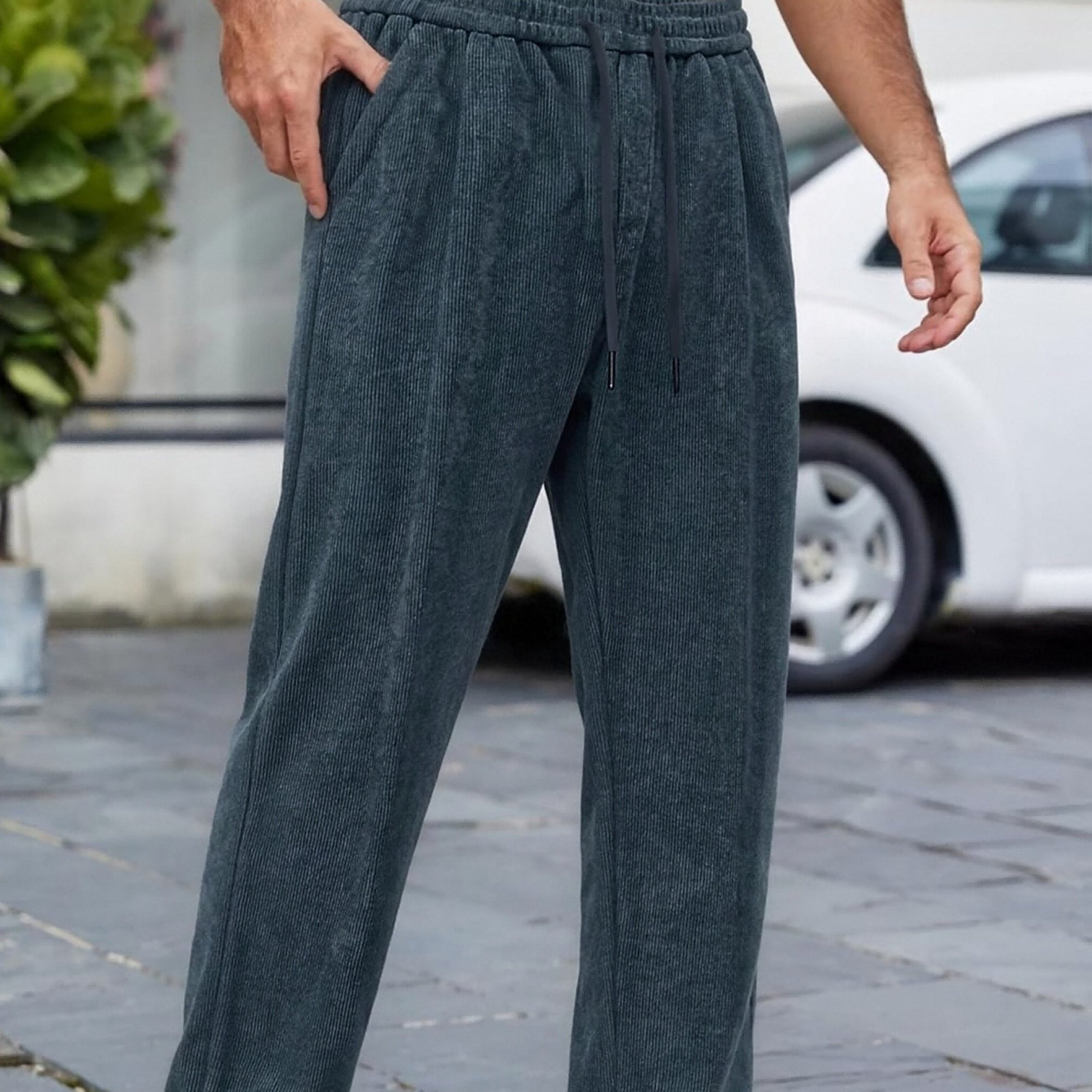 TEMU Men' Color Corduroy Loose And Thick Fleece Casual Straight Leg Pants, Versatile, Fashionable And Classic With Pockets, Preferred For And Outdoor