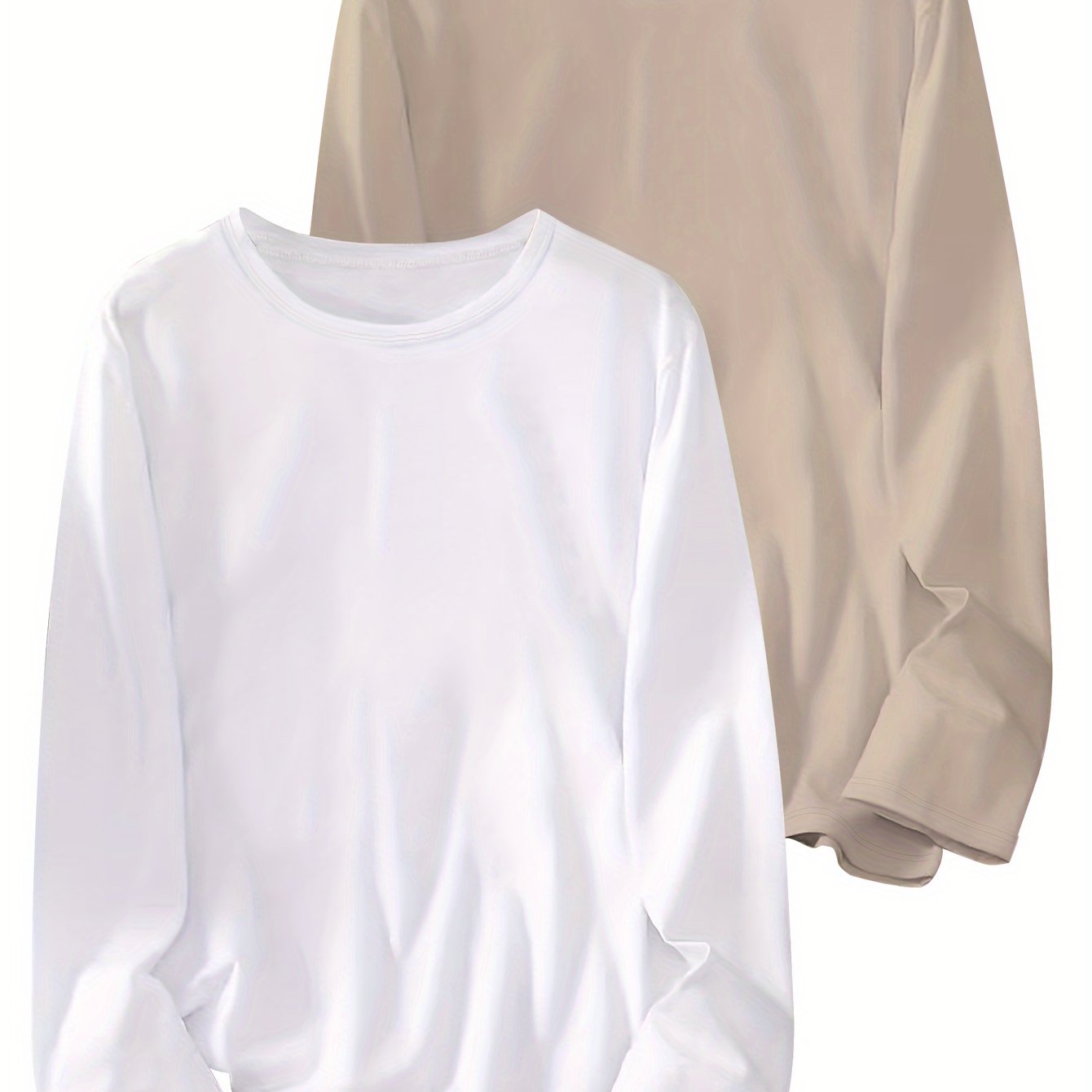 TEMU Two-piece Letter-printed T-shirt, Long-sleeved Round Neck Spring And Autumn Casual Top, Women's Wear