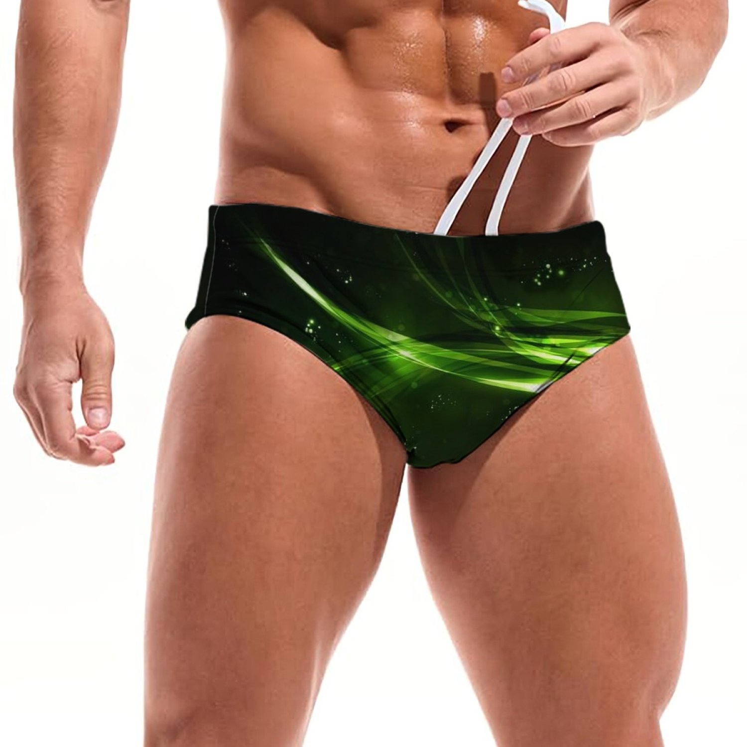 TEMU Maillot de bain triangle pour homme avec imprimé ciel étoilé aurore verte, maillot de bain décontracté d'été pour vacances , lavable en machine,