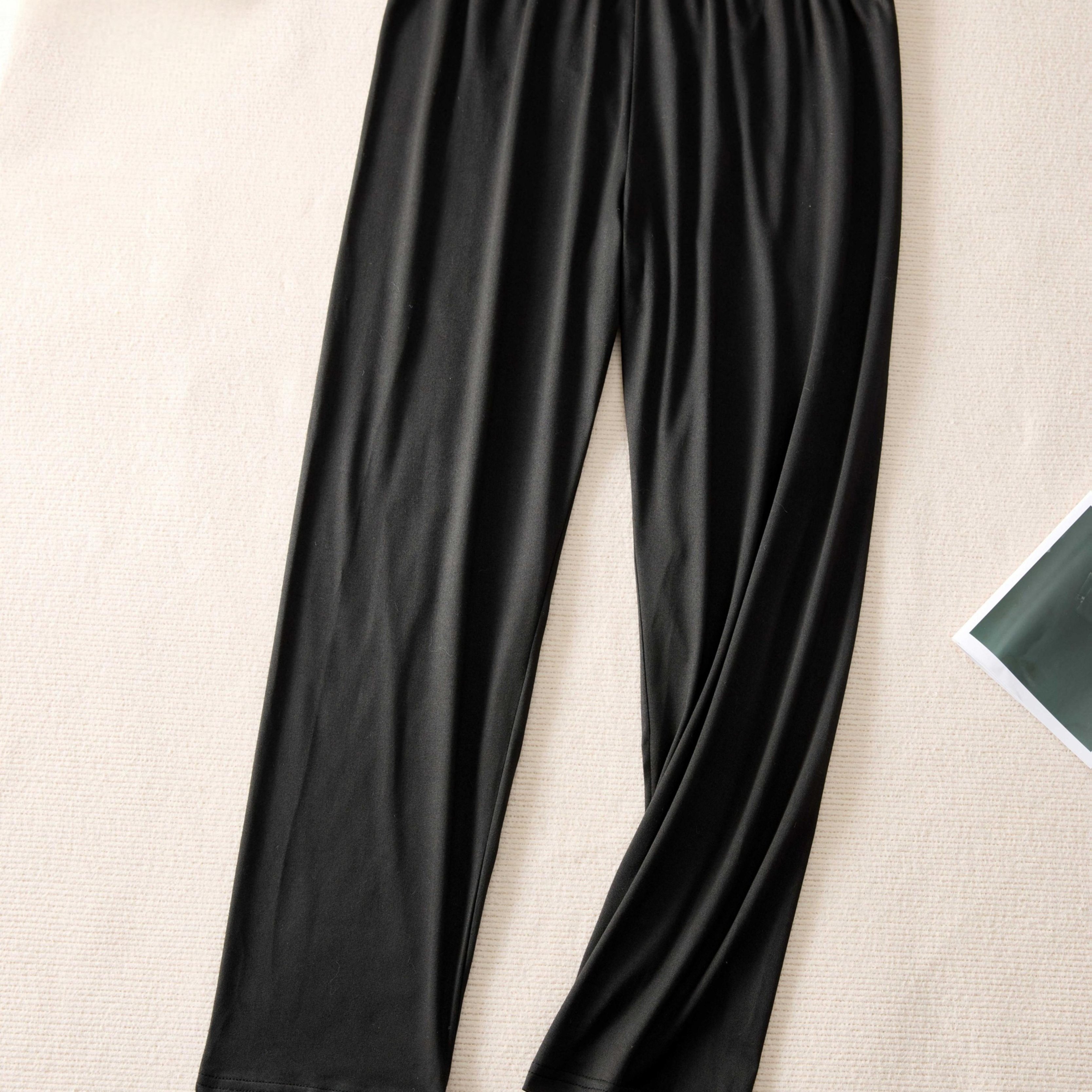 Plus Size, Black Plus-size Comfortable Soft Solid Stretchy Versatile Women's Home Pants