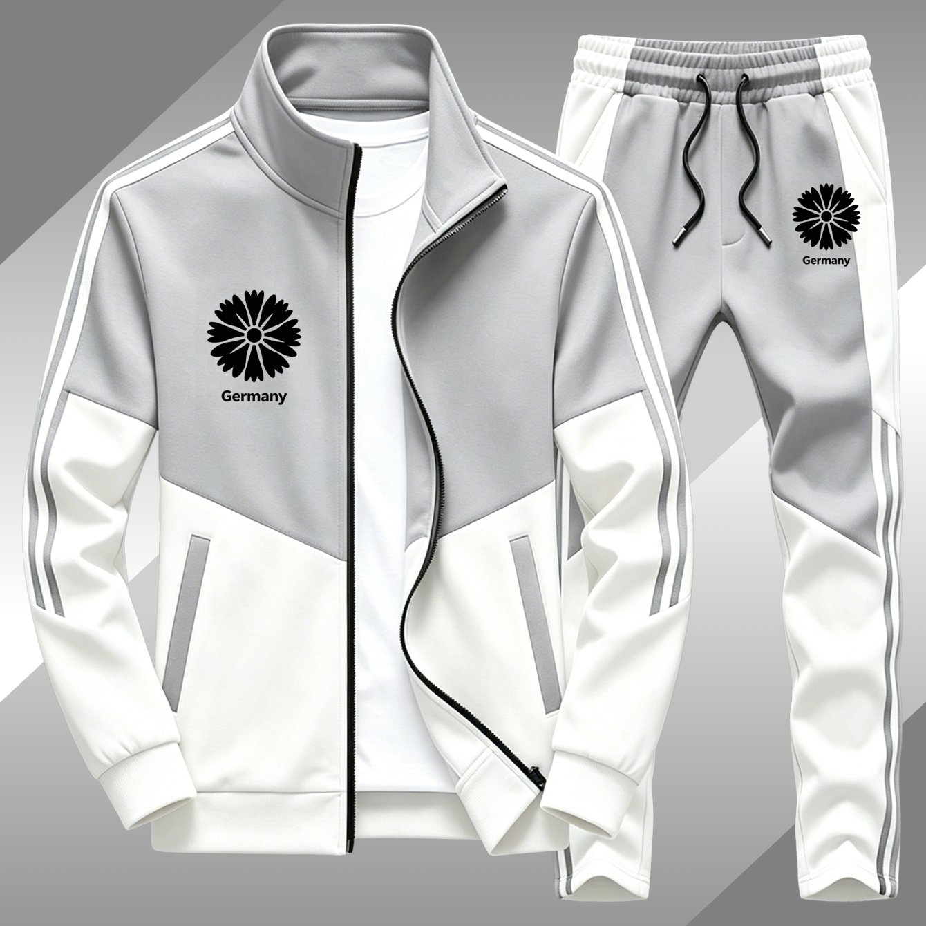 Men's Casual Zip Sweatshirt & Pants Set 3d 100% Polyester, Print Long Sleeves, Regular Fit 2pcs Outfit, Vacation & Street Fashion Wear