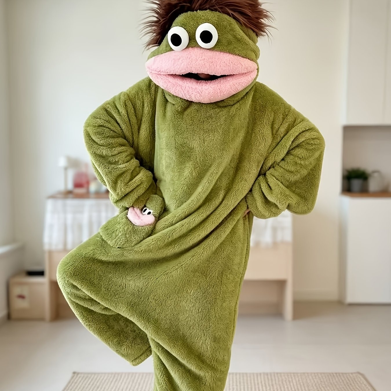 Image of Ugly Cute Fun Cartoon Lovely Long-haired Women's Autumn/winter New Plush-lined Thickened Warm Quirky 1pc