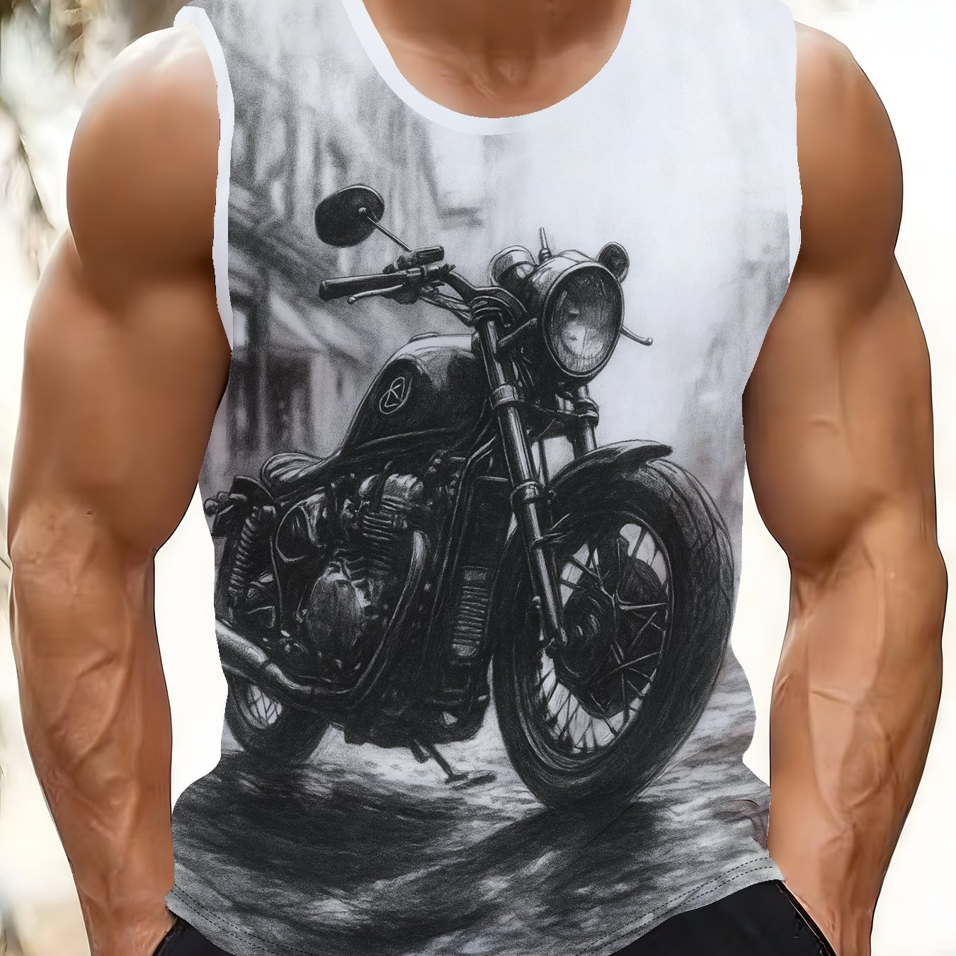 TEMU Printed Men's Tank Top, Casual Sleeveless Athletic Vest, Breathable Comfortable Shirt