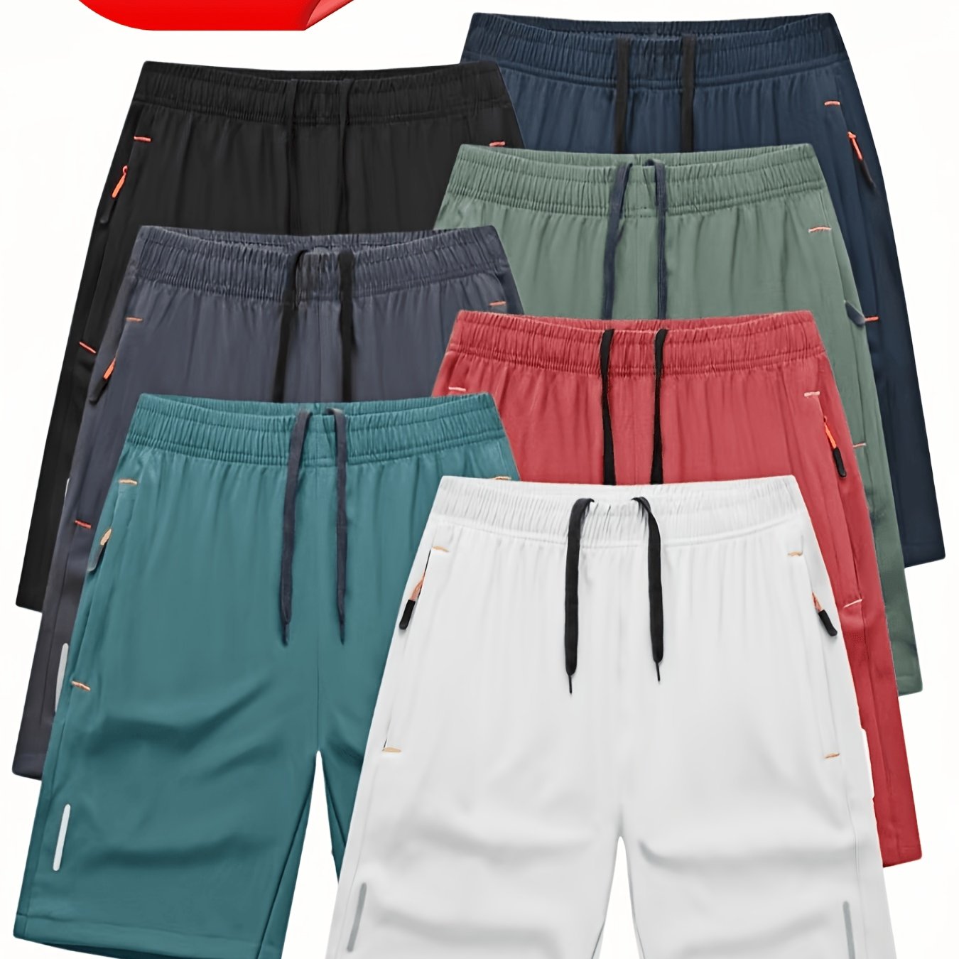 TEMU Lot de 7 shorts de sport amples pour homme, infroissables, avec taille à cordon de serrage réglable - Short de sport en mélange de polyester à