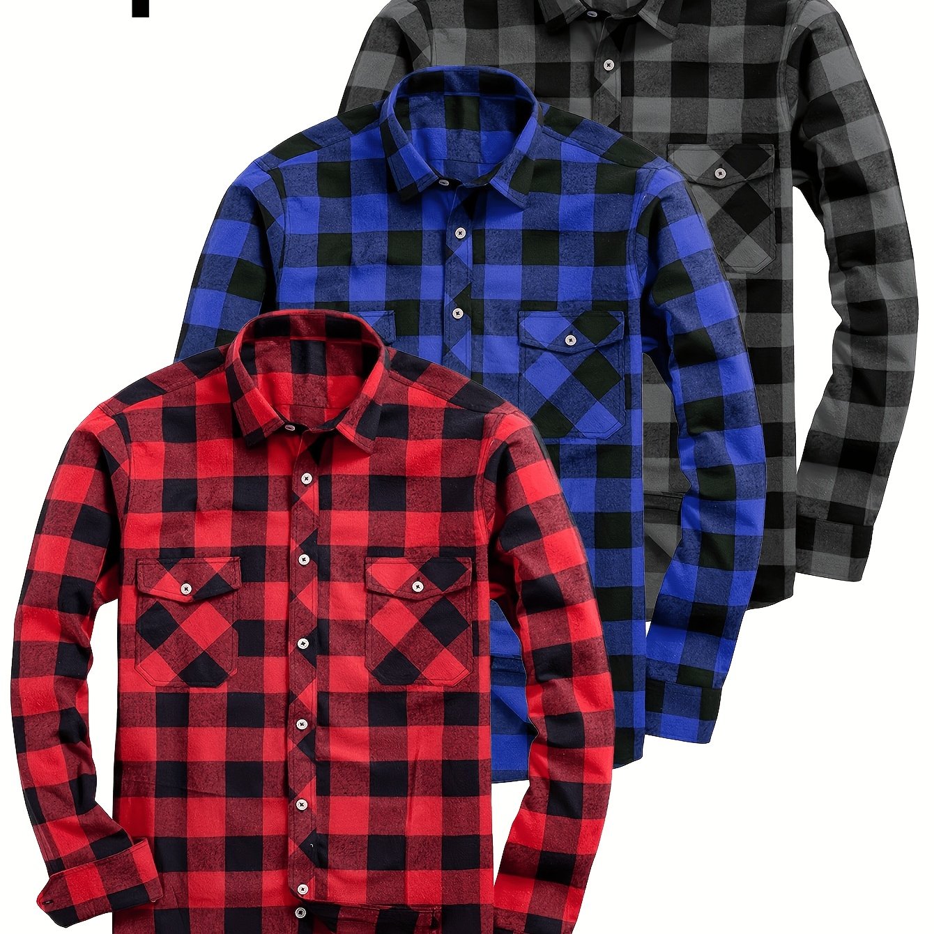 Men's 3pcs Fashion Casual Flannel Shirts For