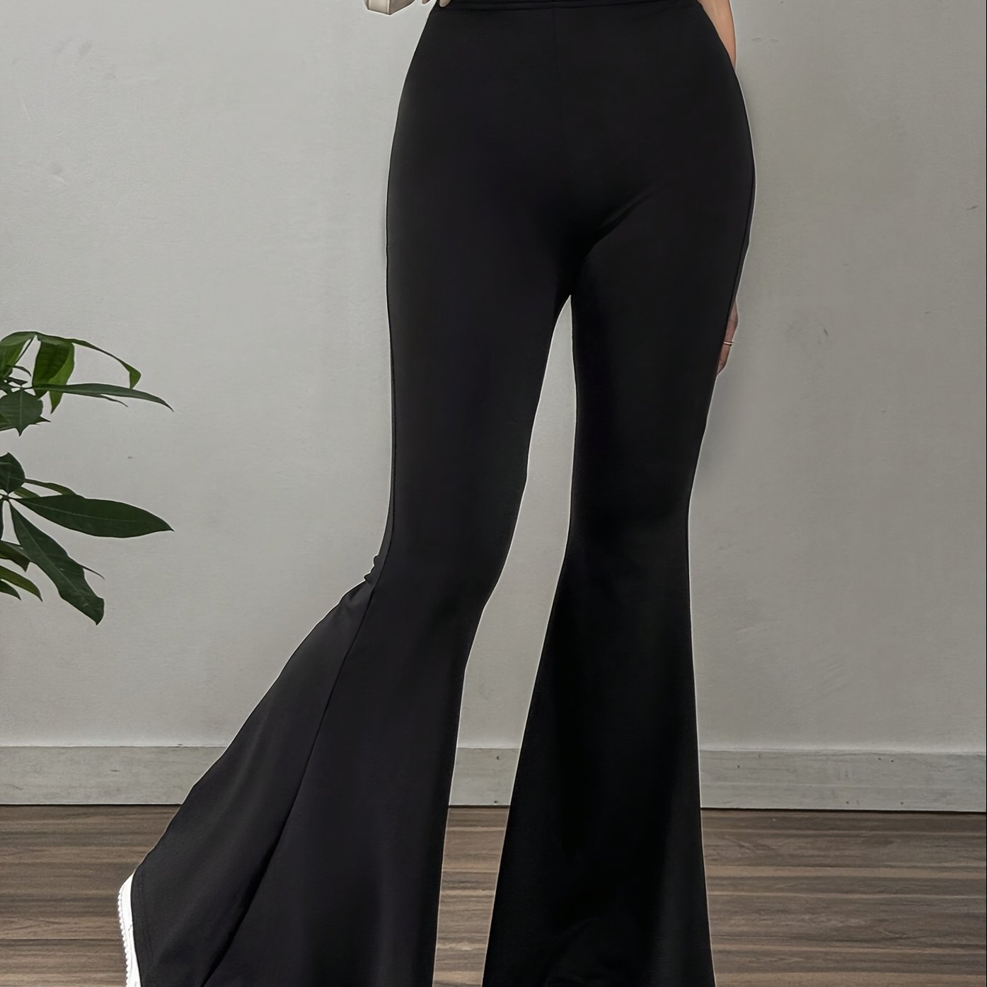 Solid Color High-waisted Flared Pants For Women, Elegant Long Trousers Suitable For Spring, Summer, And Autumn, Wear