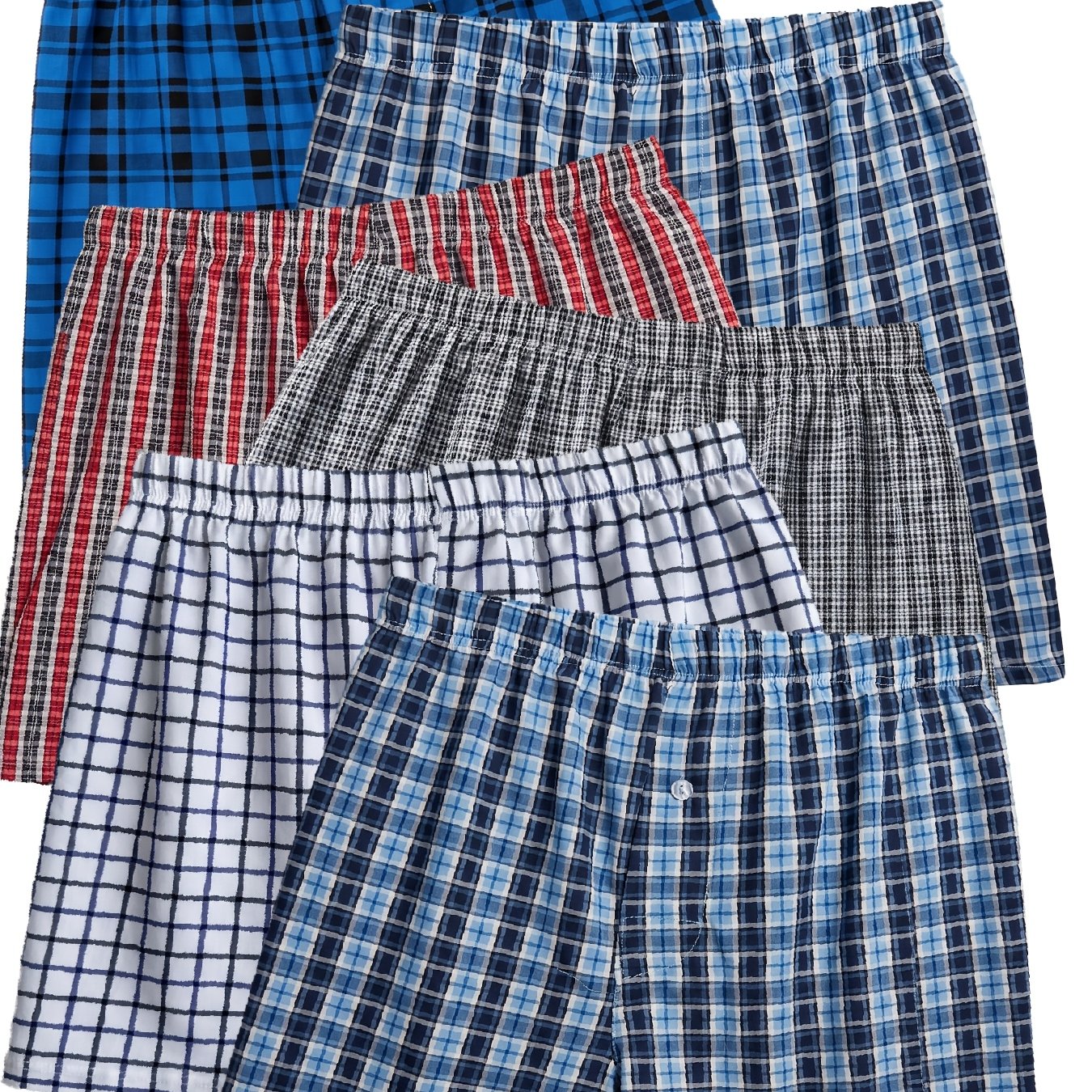 TEMU 6pcs Random Men&;s Long Boxer Shorts, Soft & Comfortable, Plaid & Stripe Pattern, Long Beach Shorts With Button, Breathable Comfortable Stretchy