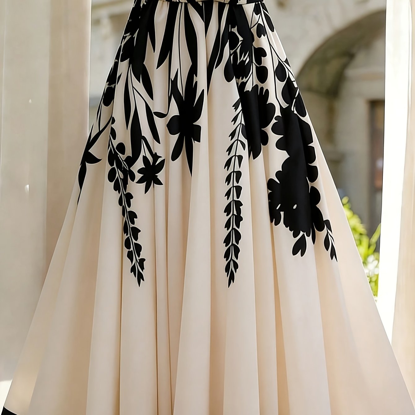 TEMU Spring/autumn New Temperament High-waist Slim Fit Printed Flared Contrast Color Half Skirt Elegant A-line Flared Contrast Women's Half Skirt