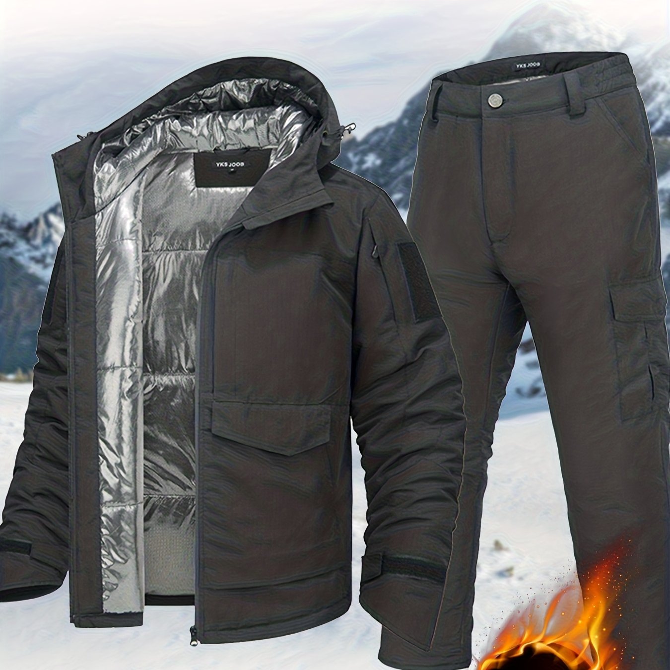 Men's Thermal Reflective Jacket & Long Pants Set for Winter