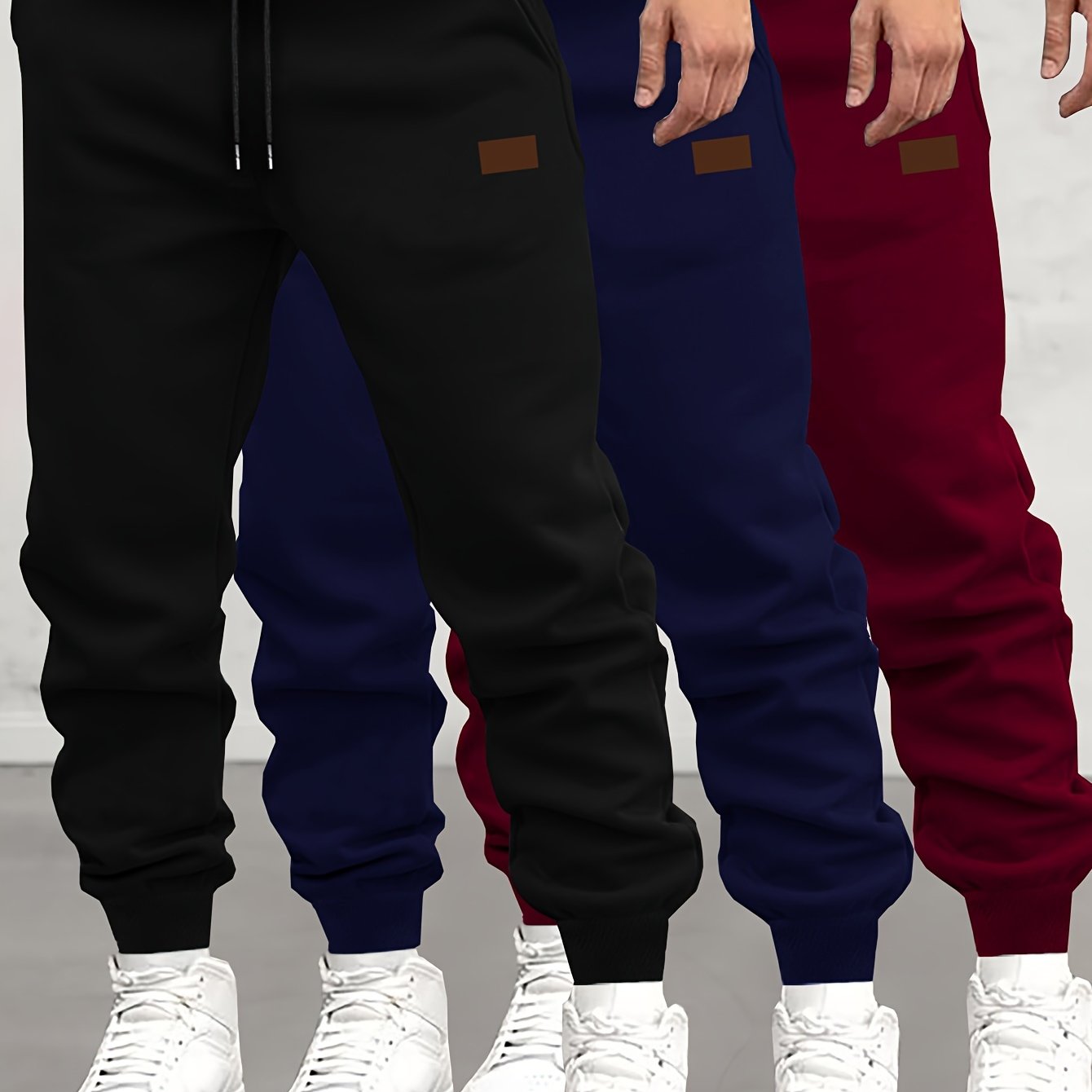 TEMU Trendy Pattern Print 3pcs Men's Casual Jogger Sweatpants, Soft Autumn Winter Athletic Track Pants, Comfortable Outdoor Cuffed Drawstring Pants