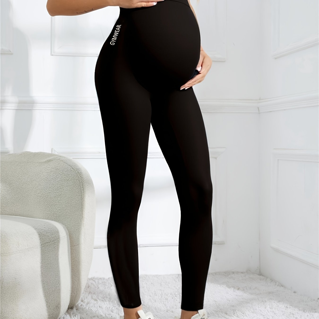 TEMU Women's Maternity Casual Elegant Leggings, Medium Pants, Soft Sweatpants, Suitable For Autumn And Winter, Maternity Clothing