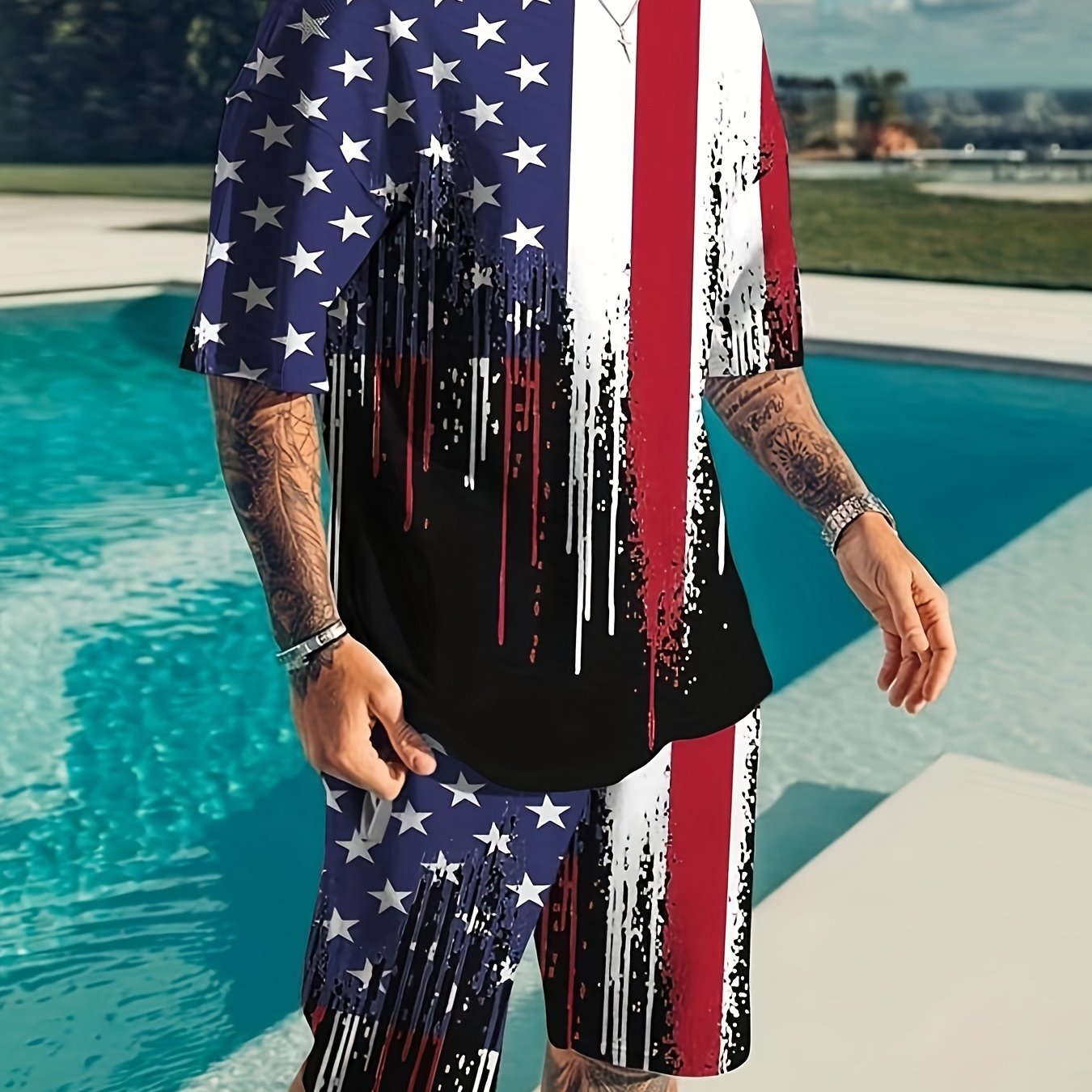 TEMU Men's T-shirt And Shorts Set, Short Sleeve And Shorts Two-piece Set