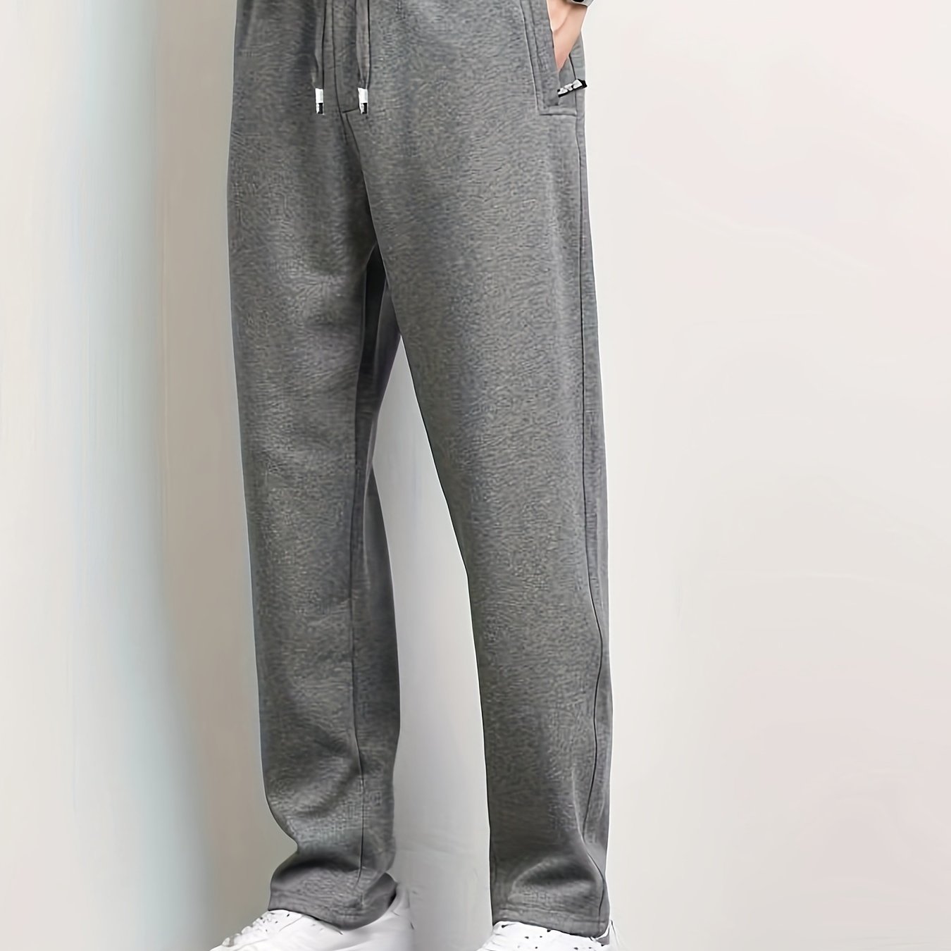 TEMU Men's Casual Joggers - Loose Fit, Stretch Waist With Drawstring, Solid Color Sweatpants For Spring & Fall