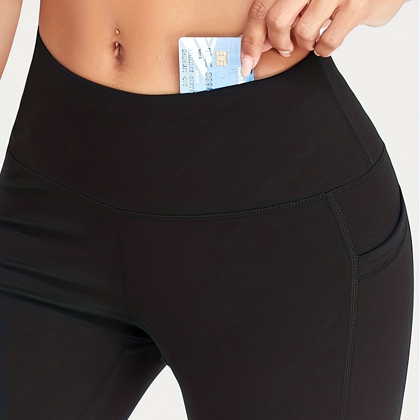 TEMU Women's High Waisted Tummy Control Yoga Pants With Pockets - Full-length Workout Leggings, High- Non- Solid Color Gym Running For Spring/summer