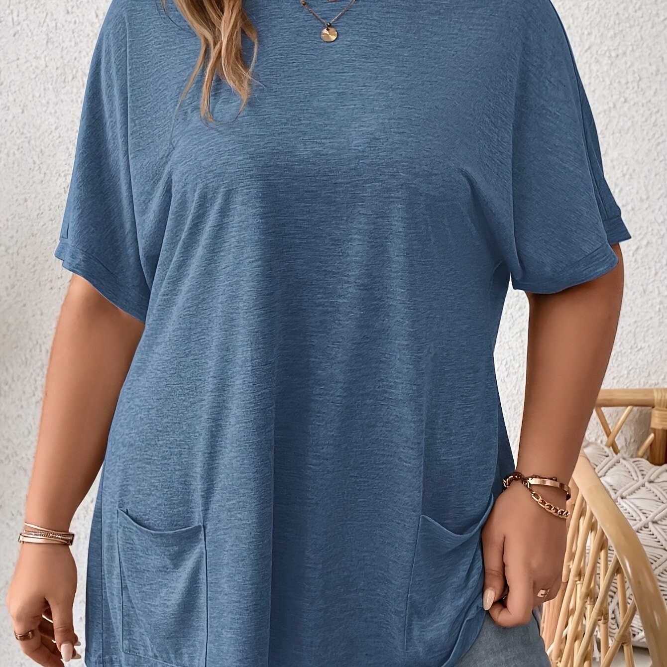 TEMU Women's Western Style Casual Crew Neck Short Sleeve T-shirt Polyester Blend With Pocket For Women