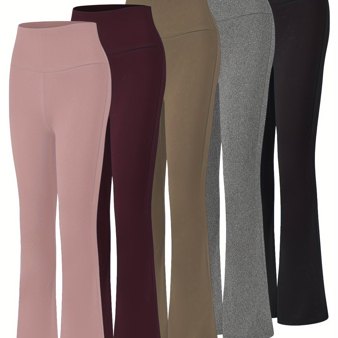TEMU 5-pack Women's High Waisted Flare Bell Bottom Yoga Pants - -length Leggings (suitable For Yoga, Gym, Dance) | Soft Bootleg Wide- Pants With
