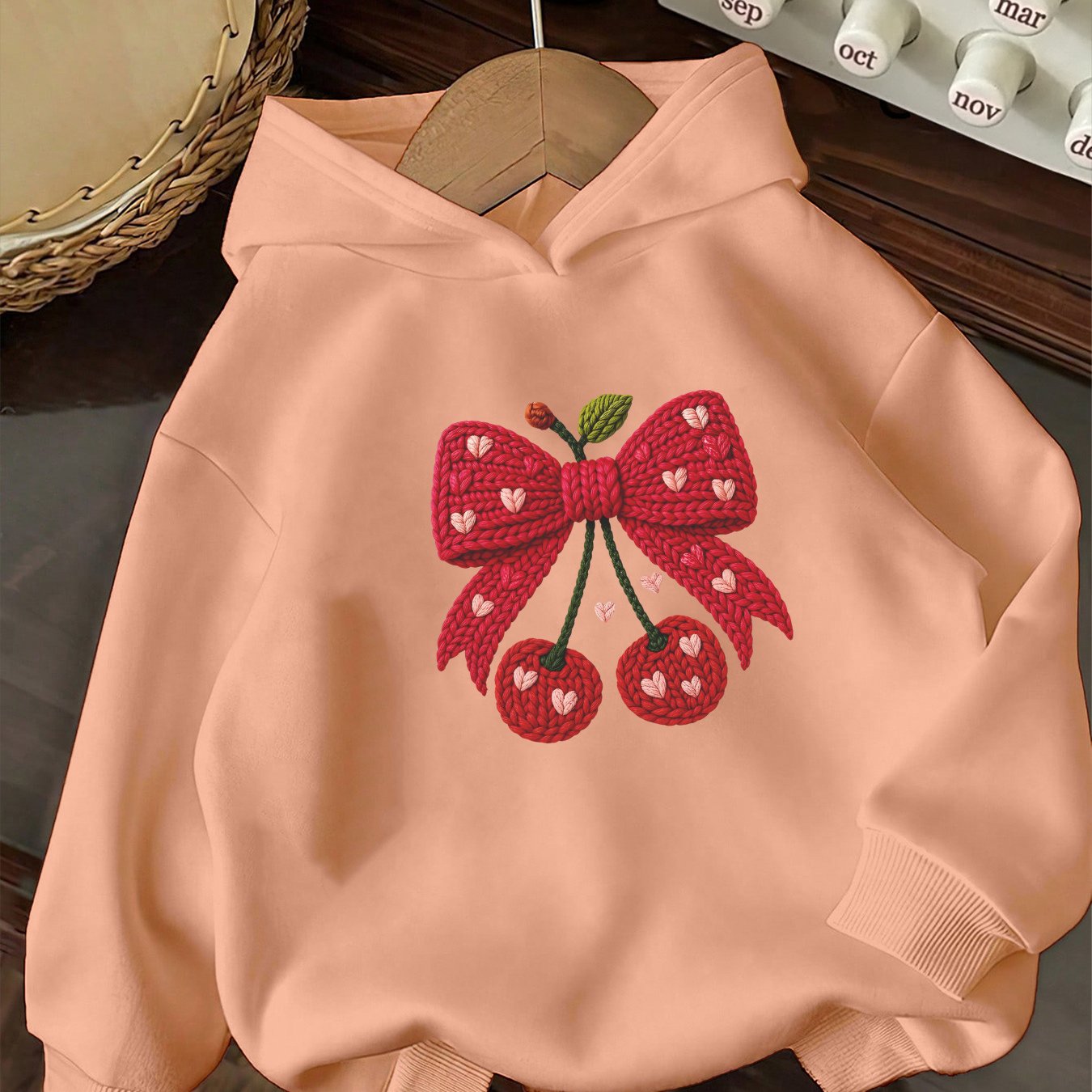 Image of Autumn Teen Girls Long Sleeve Hooded Sweatshirt With Bow Print, Cute Sweet Casual Loose Fit Sportswear Coat