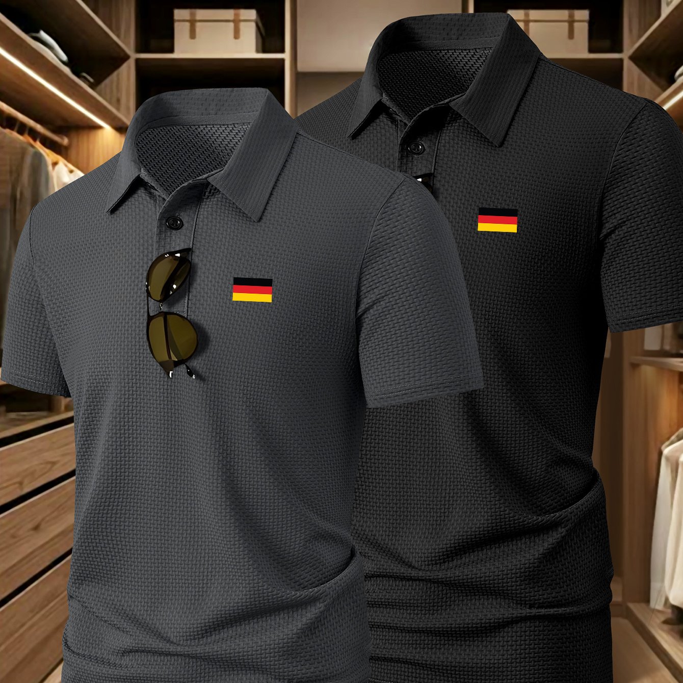 E-shop 2-teiliges Herren Polo Shirt, modisches T-Shirt mit Revers-Design, leichtes Business Casual Sommer Golf Shirt, Outdoor Casual Sportliches,