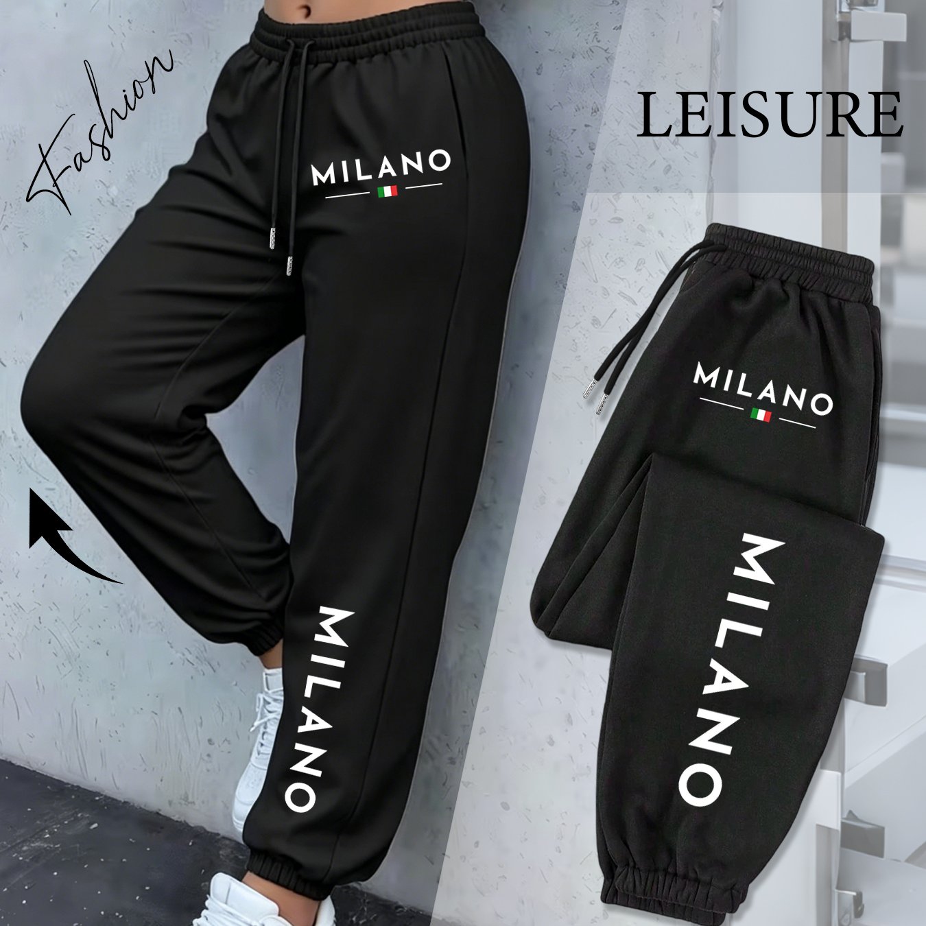 TEMU Light Luxury Minimalist With Small Flag Letter Print Ankle-cinching Sweatpants Women's Drawstring Elastic Loose Meat-hiding Slim Casual Jogging
