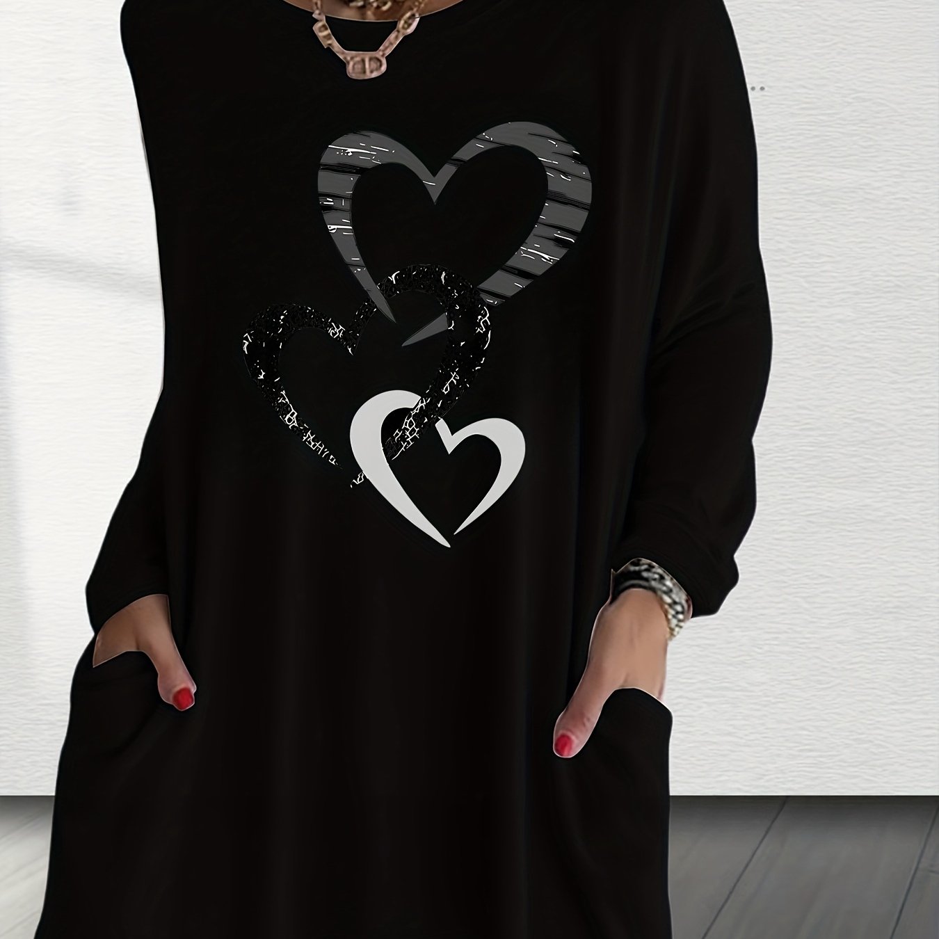 TEMU Women's Casual Long-sleeve Top With A Fashionable Minimalist Round Neckline, Featuring Exquisite Letter, , And Animal Prints. Designed For
