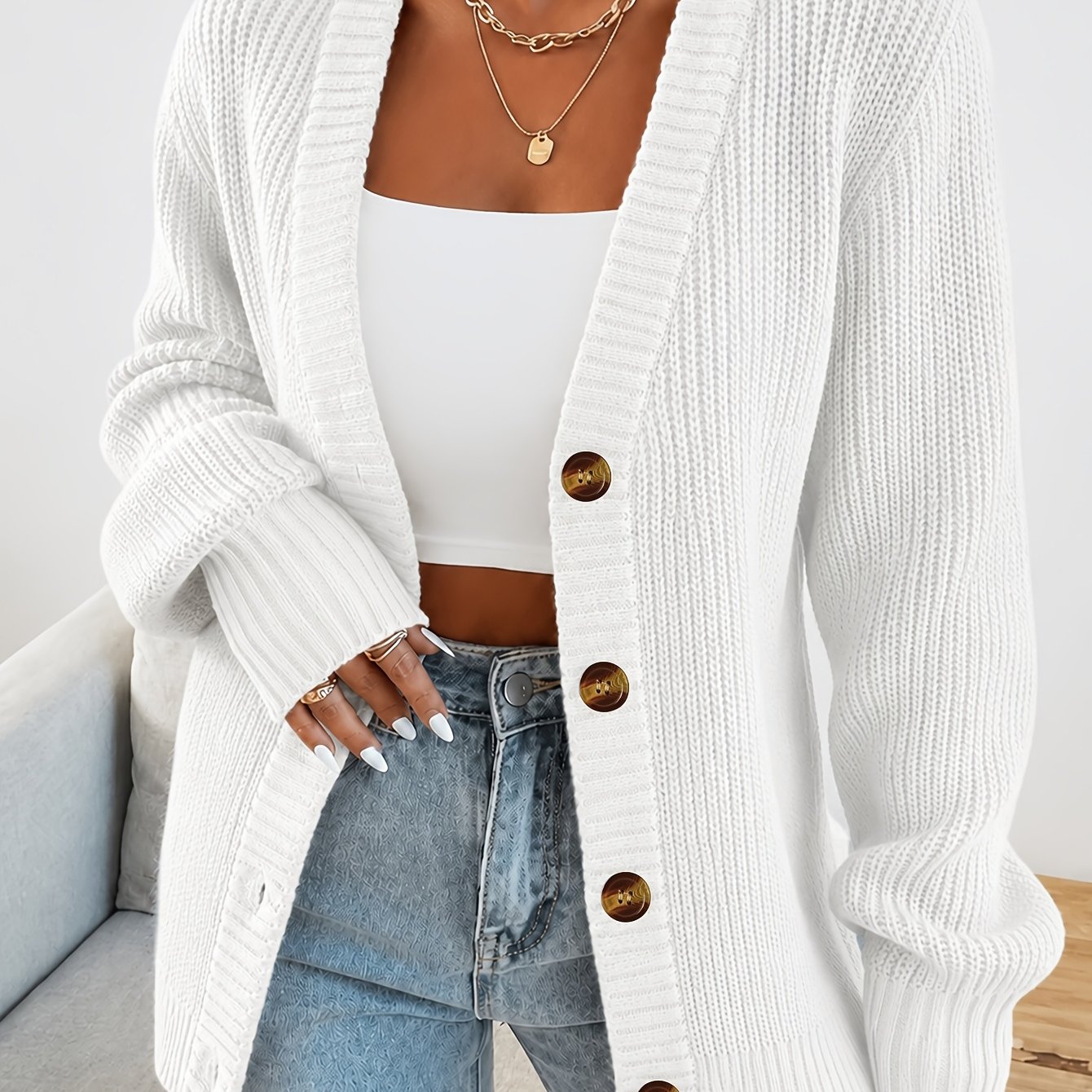 TEMU New Arrival, Fashion Women's Clothing, Spring Autumn Early Winter, Button- Sweater Jacket