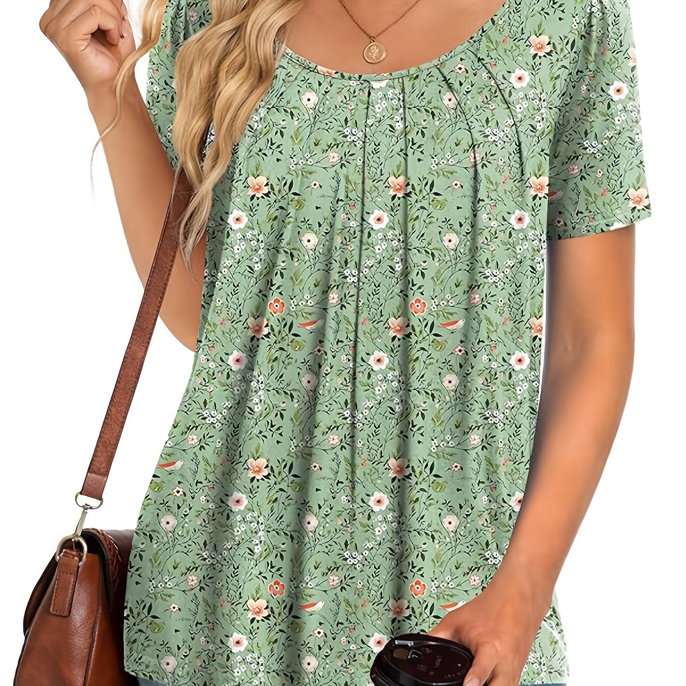 TEMU Base Plate Fashion Print Women's Summer Short Sleeve T-shirt