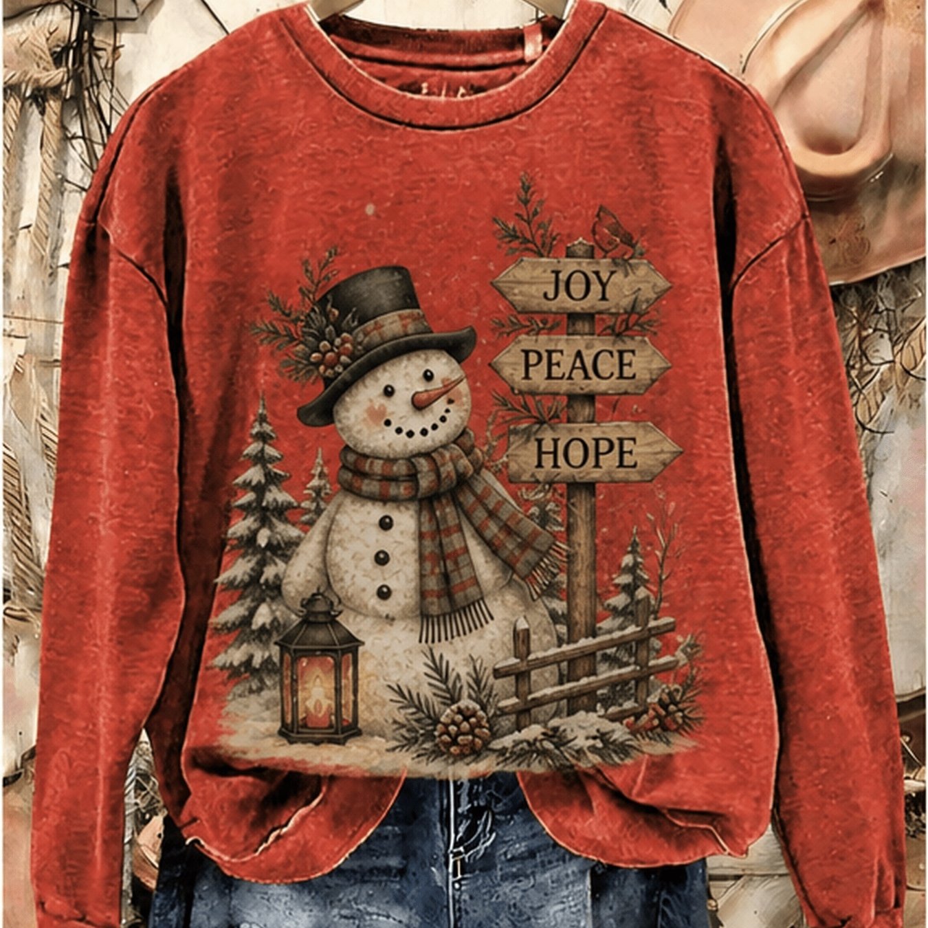 TEMU Women's Lightweight, Round-neck Sweatshirt Featuring A Snowman And Design. This Loose-fitting, Soft, And Comfortable Sweatshirt Is Perfect For .