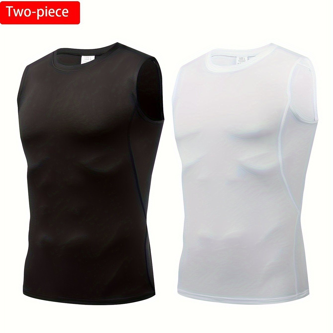 Image of 2pcs Men's Sports Compression Vests, Breathable Sleeveless Moisture-wicking Sweatshirts, Suitable For Running, Training, And Fitness