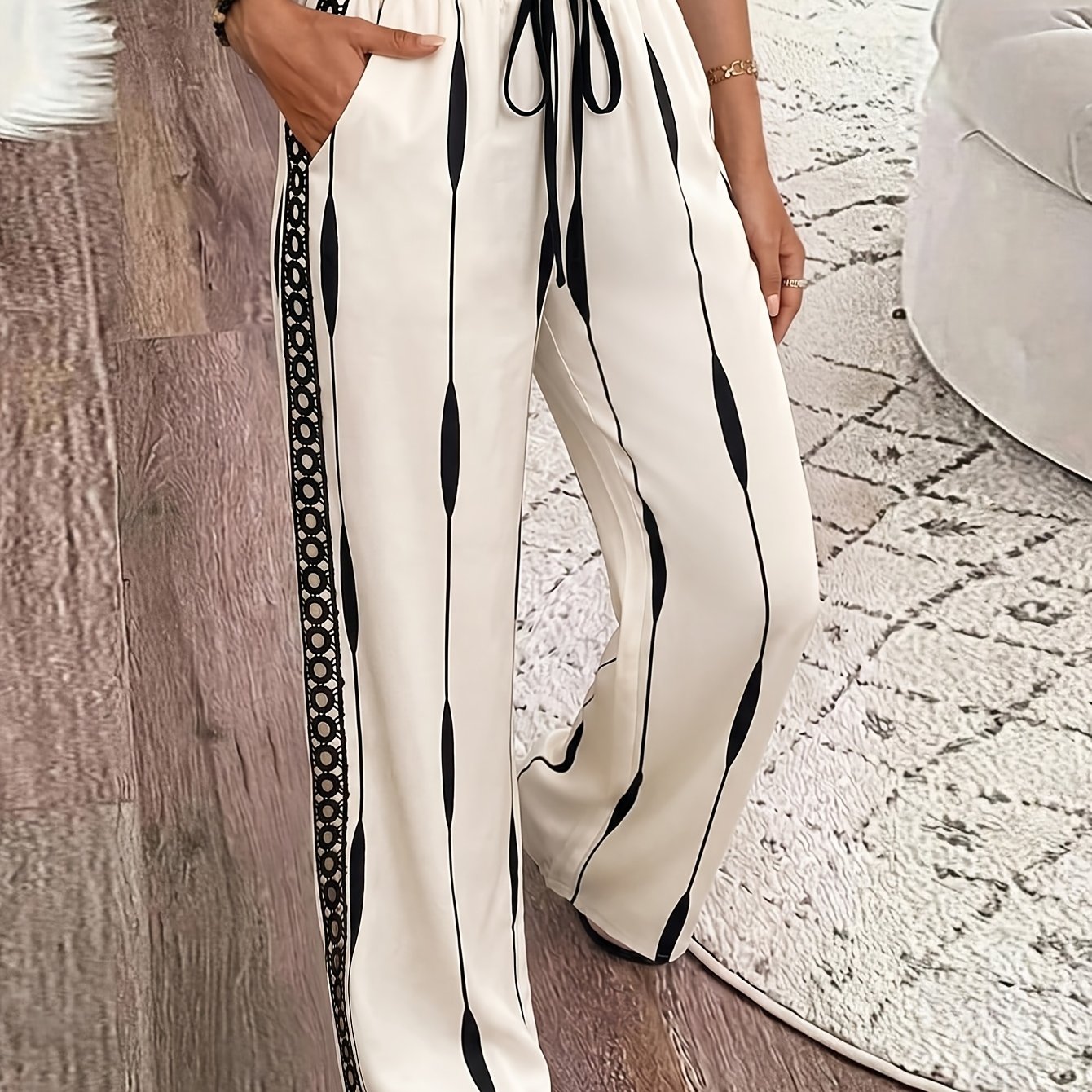 TEMU Women's Fashion Autumn New Geometric Print Straight-leg Pants, Casual Trousers With , Lightweight And Comfortable, Suitable For Daily Casual ,