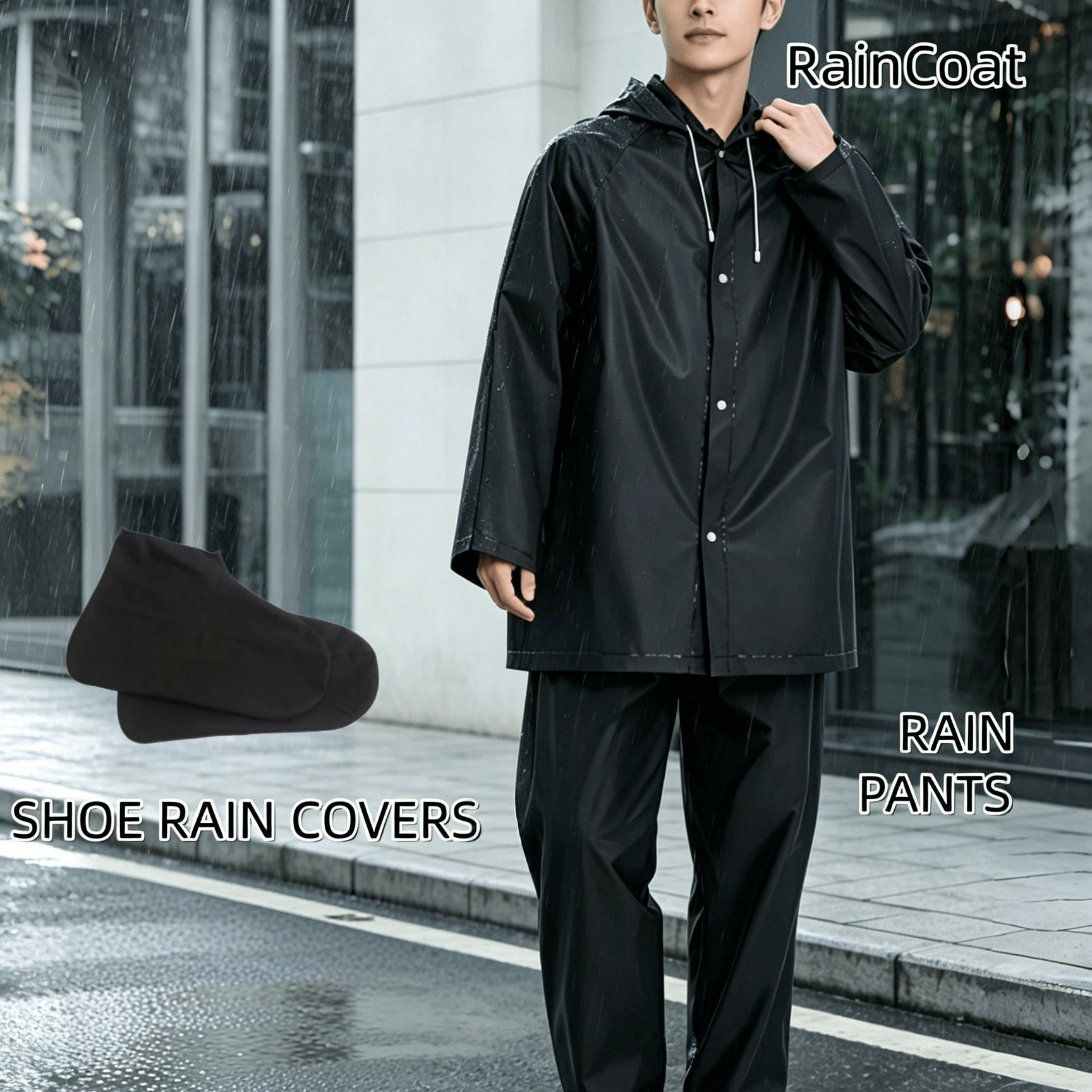 TEMU Ensemble Imperméable, Pantalon de Pluie et Couvre-Chaussures, Vêtements de Pluie d'Extérieur Unisexe Épaissis, Poncho de Randonnée Décontracté,
