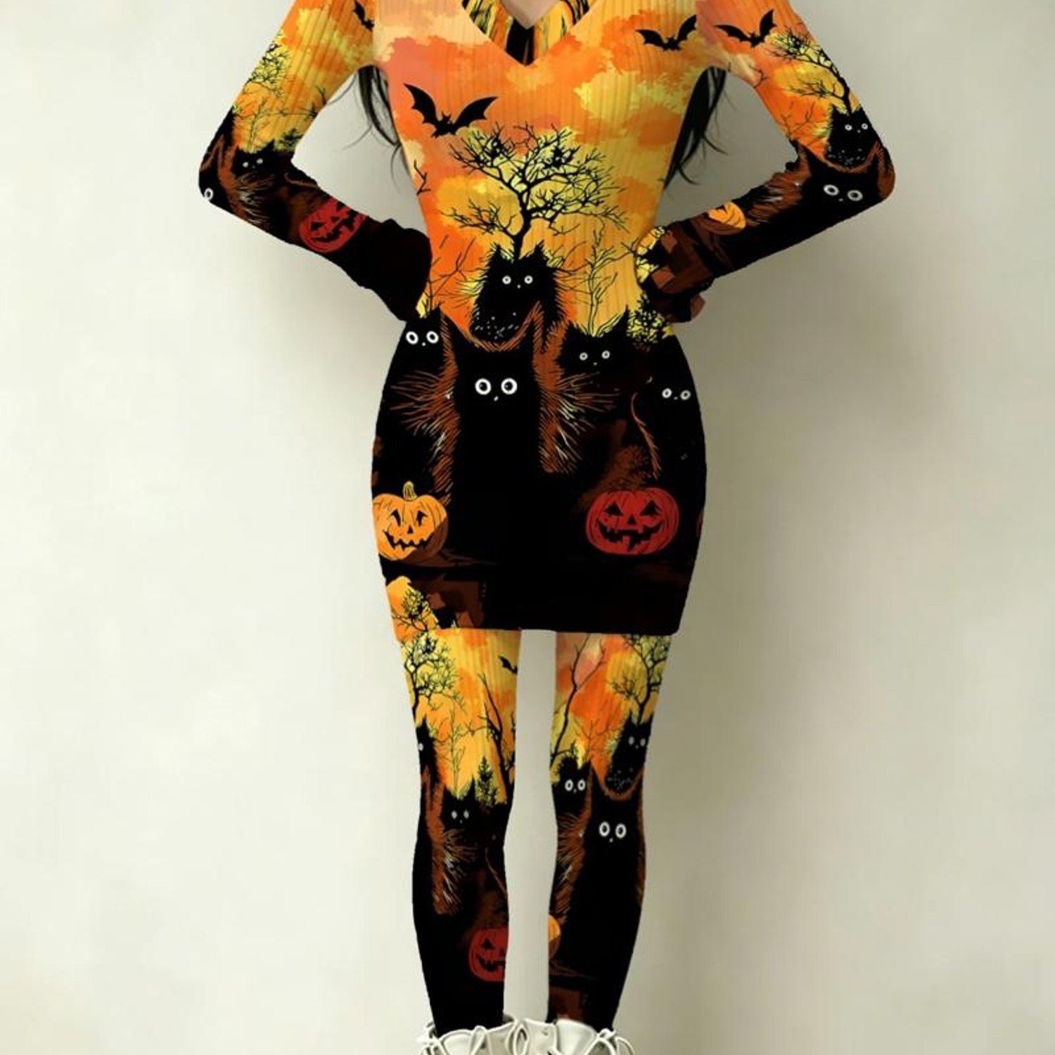 item picture womens for halloween dress set mixed colors multiple specifications   spooky bat and cat and pumpkin   fabric suitable for halloween party and cosplay festive and   style