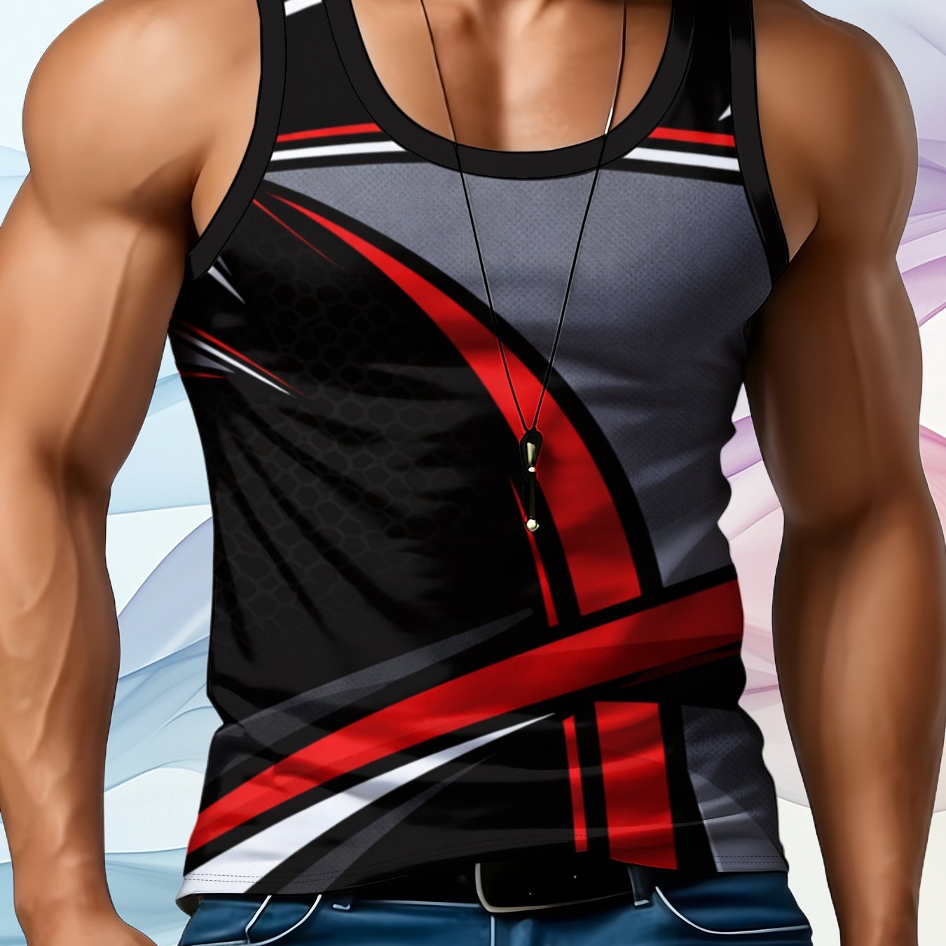 TEMU [printed Design-not Texture] Men's Round Neck Sleeveless Vest, , Lightweight Summer Casual Top