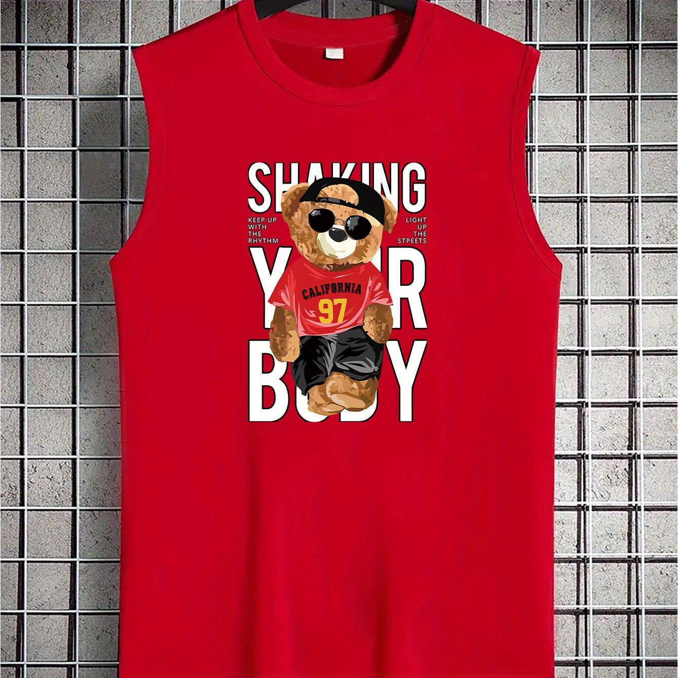 TEMU Spring/summer American-style Fashion Brand Printed Tank Top For Teen Boys, Spring/summer Crew Neck Fashionable Casual Versatile Top