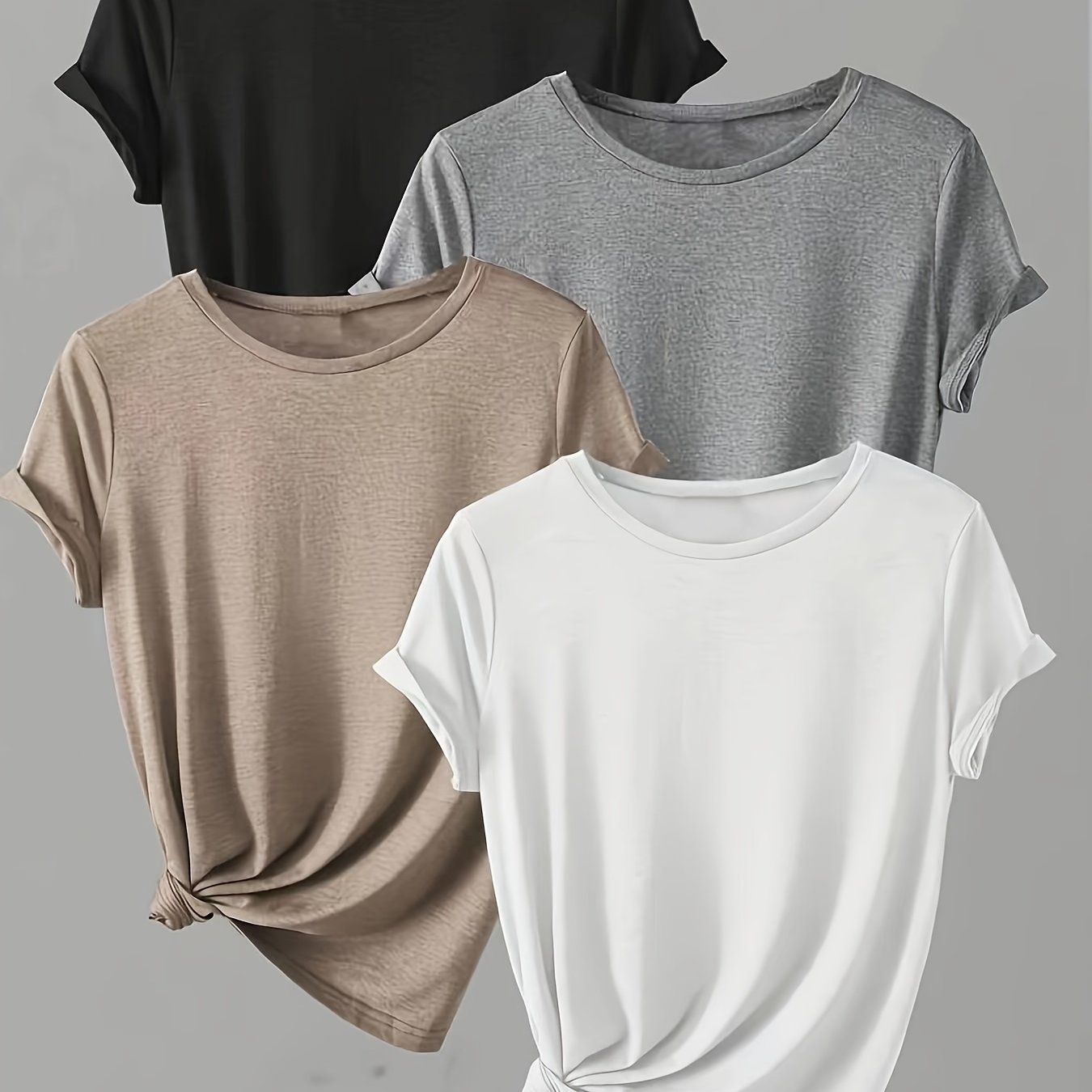 TEMU Solid Color T-shirt 4 Packs, Casual Short Sleeve Crew Neck T-shirt For , Women's Clothing