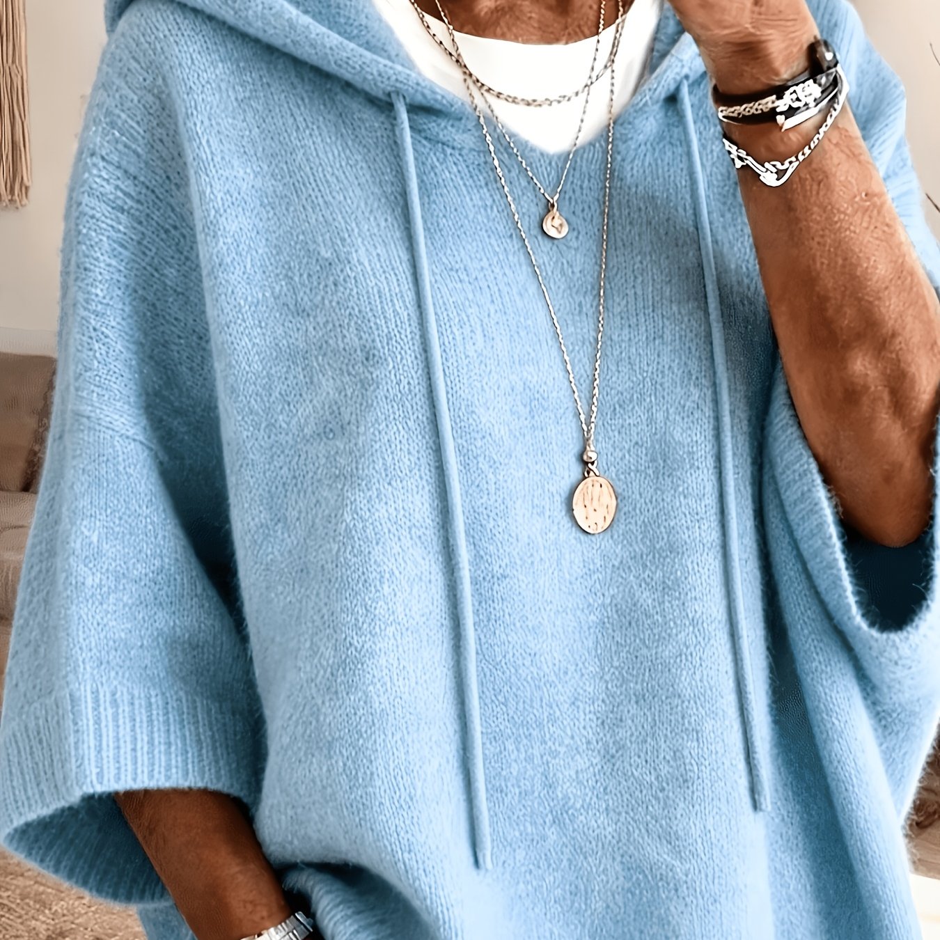 TEMU Women's Elegant Casual Cute Sexy Hooded Sweatshirt Batwing Sleeve Short Sleeve Mid-length Coat Sweater Warm Pullover