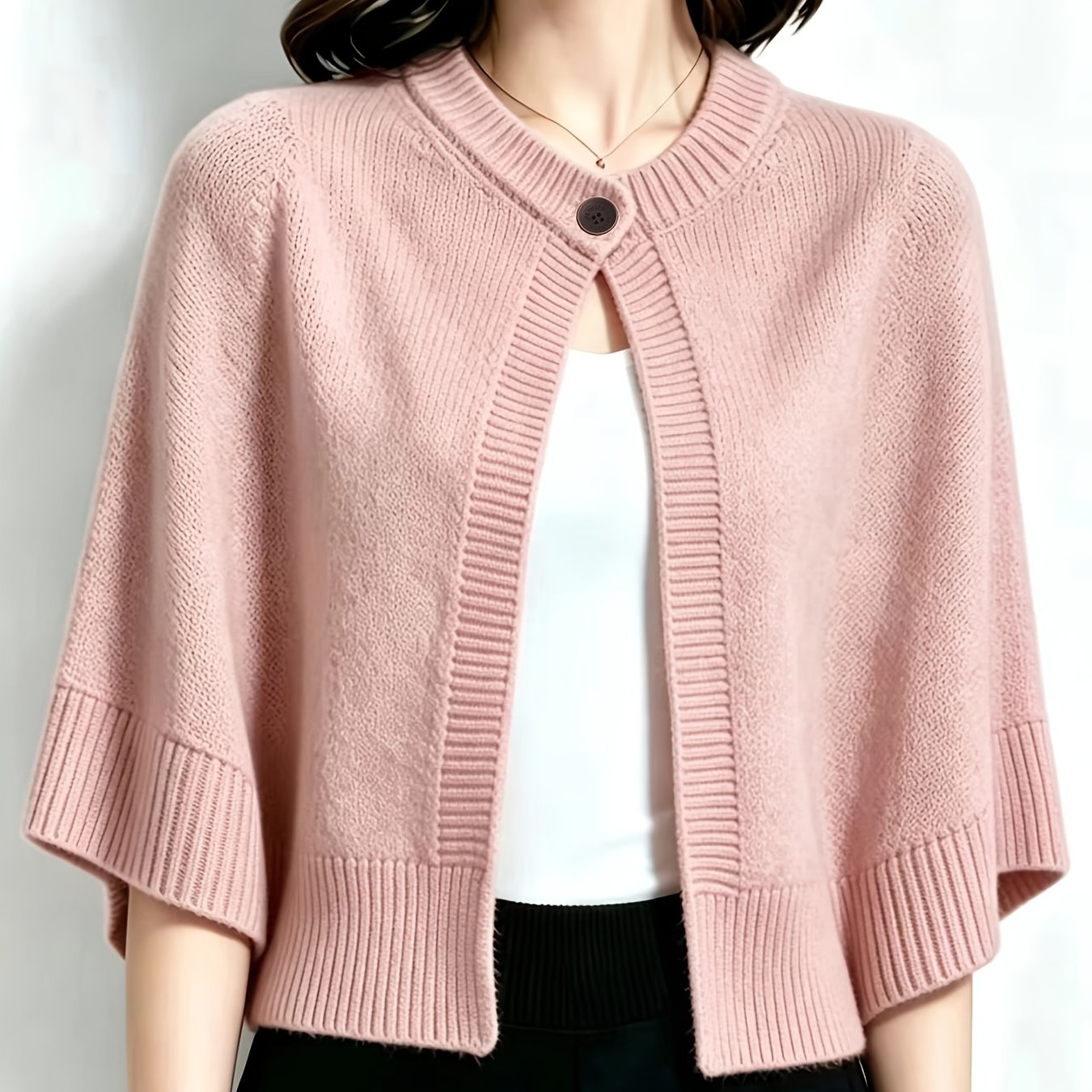 TEMU Autumn Winter Women's Sweater Cardigan Cape Scarf Short Round Neck Outerwear Sleeveless Top Jacket
