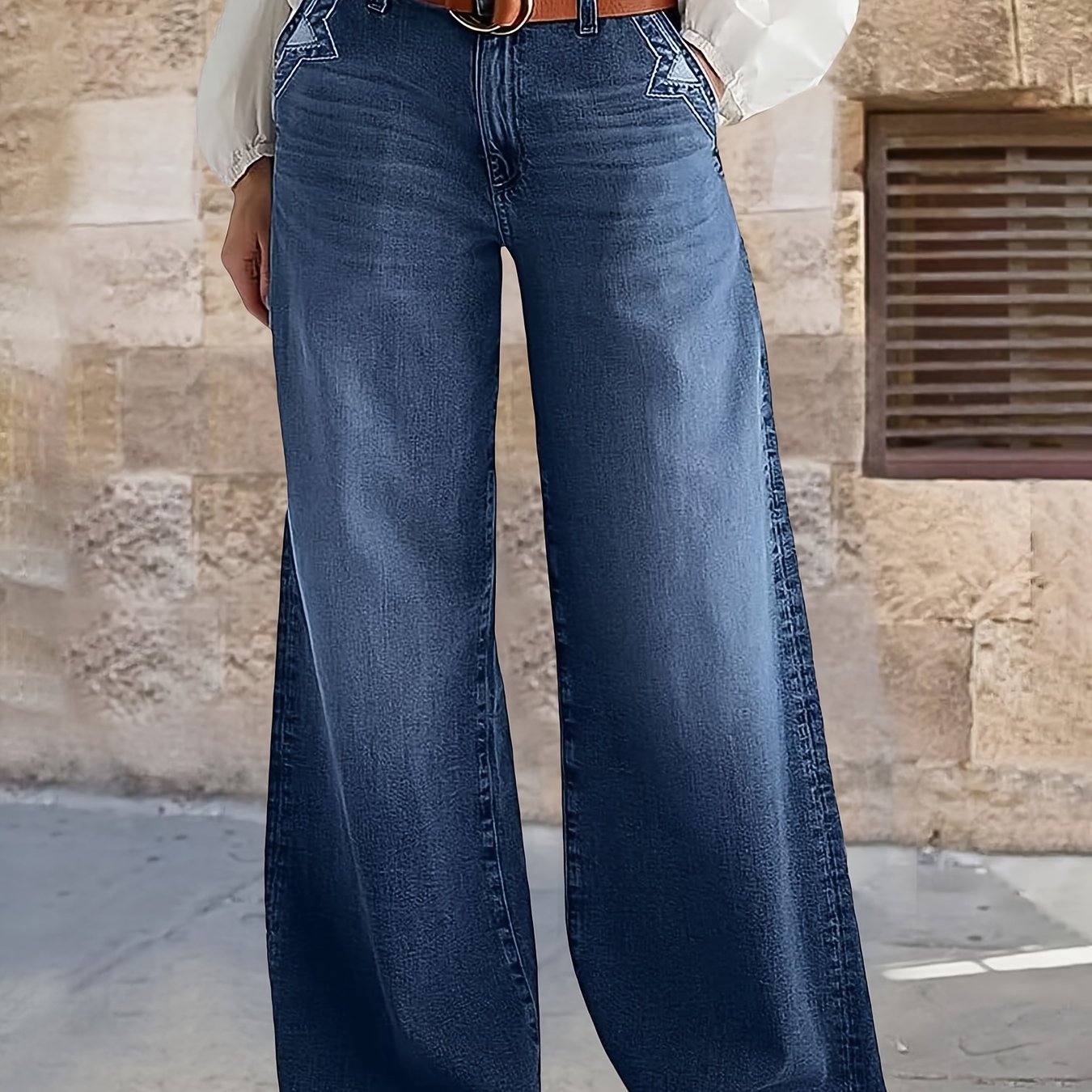 High-waist Versatile Wide-leg Jeans, Women's Jeans And Clothing, Belt Not Included