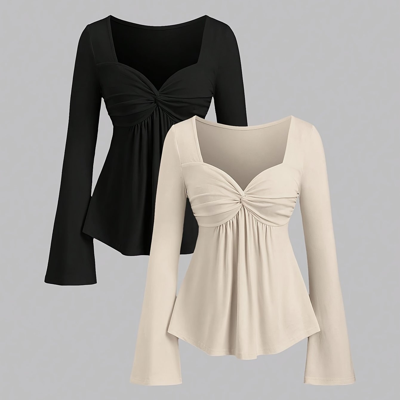 E-shop Damen Elegantes Slim-Fit Bequemes Langarm Vielseitiges T-Shirt 2er-Set