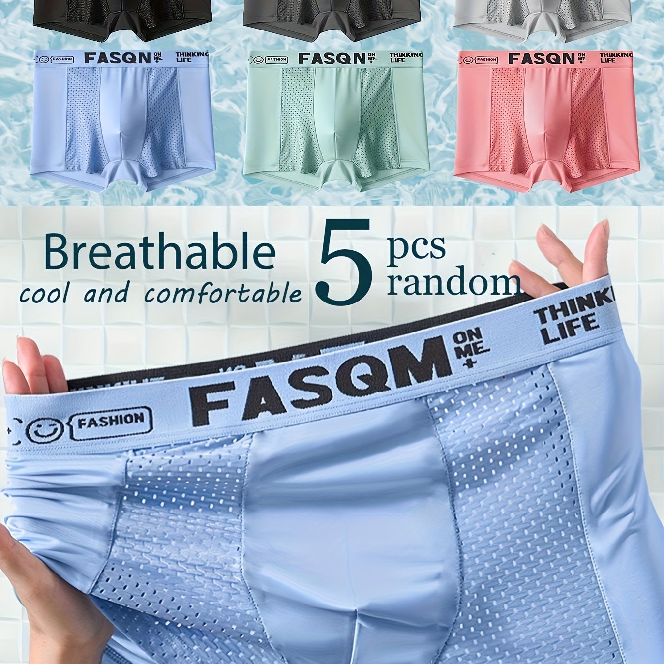 E-shop 5-Pack Zufällige Neue Stil Eis-Seidenfaser Herrenunterwäsche, Herren Boxershorts, Kühle Berührung, Sommerunterwäsche, Atmungsaktives