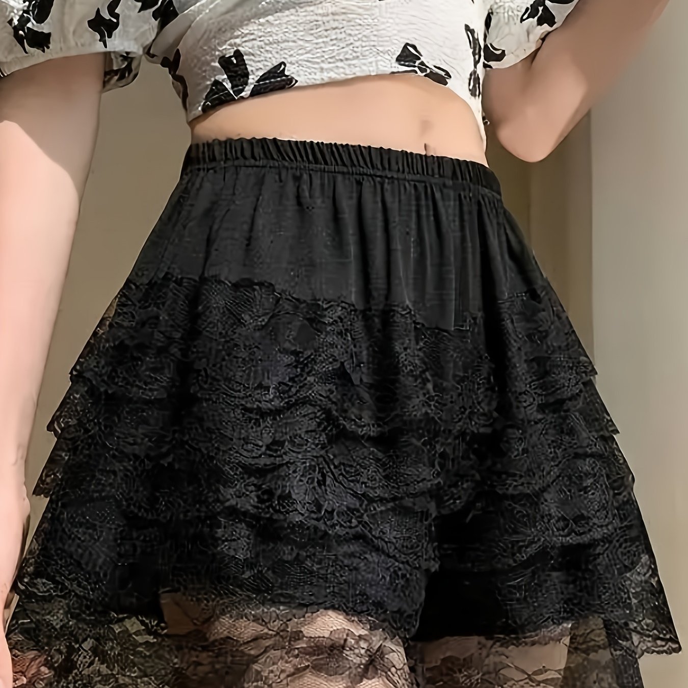E-shop Damen-Sicherheits-Shorts für Zuhause, Oberbekleidung Sommer-dünne Shorts mit mehrschichtiger Spitzen-Leggings, lockere Passform zum Tragen mit