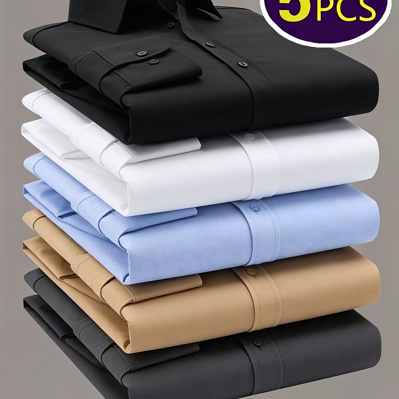 TEMU 5-delige Elegante Heren Business Overhemd Set met Lange Mouwen, Comfortabel en Kreukvrij, Casual Business Overhemd voor Alle Seizoenen,